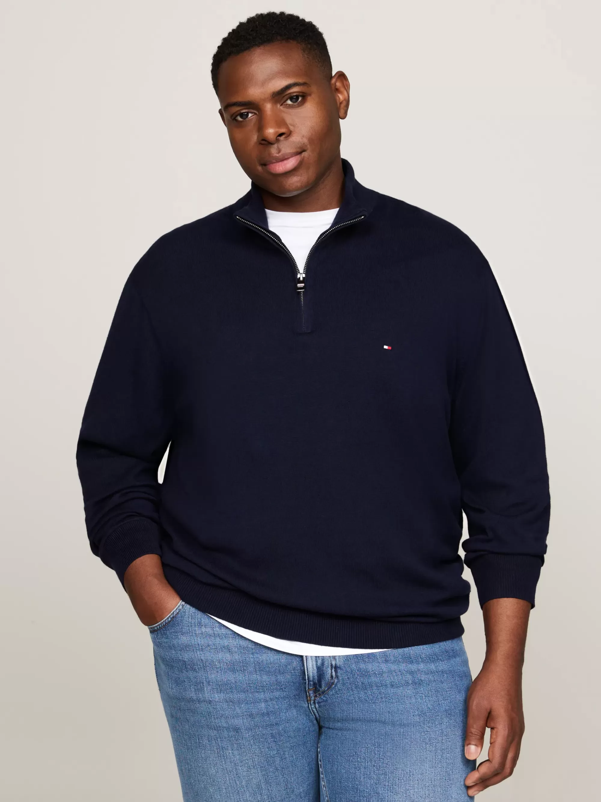 Trui Met Rits | Truien*Tommy Hilfiger Plus Trui Met Kasjmier En Halve Rits DESERT SKY