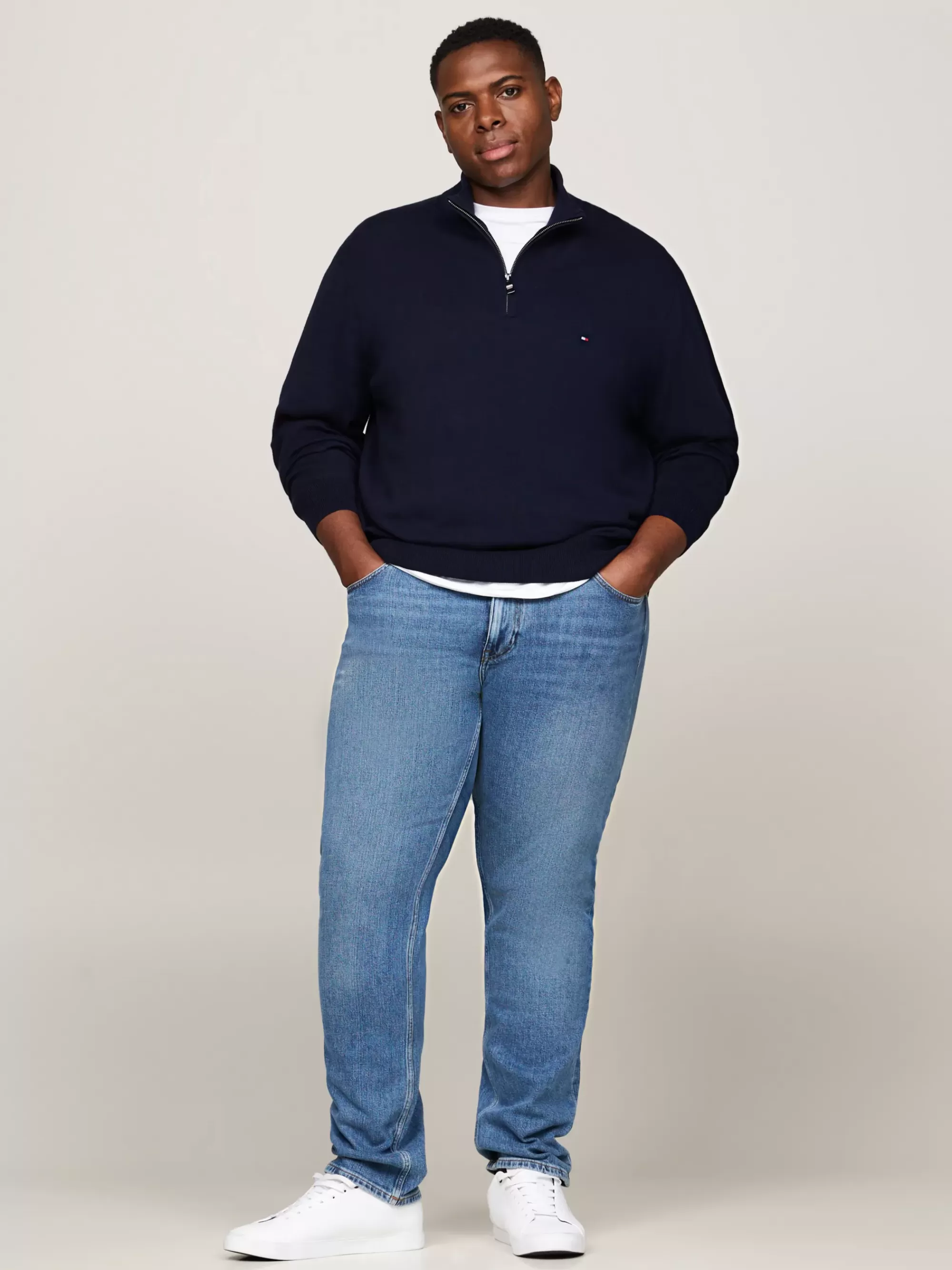 Trui Met Rits | Truien*Tommy Hilfiger Plus Trui Met Kasjmier En Halve Rits DESERT SKY