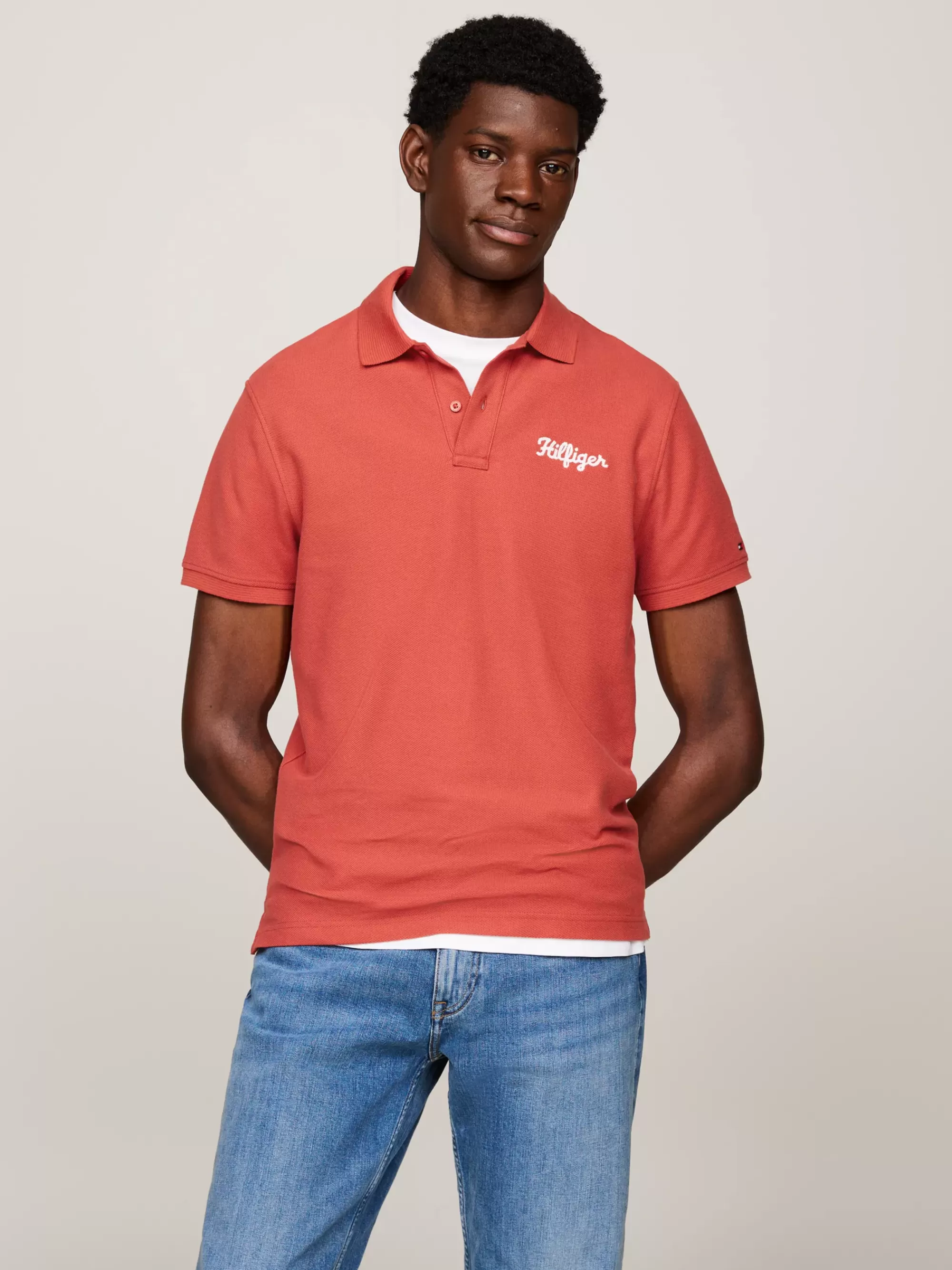 Polo's*Tommy Hilfiger Polo Met Geborduurd Kettingsteek-logo TERRA RED