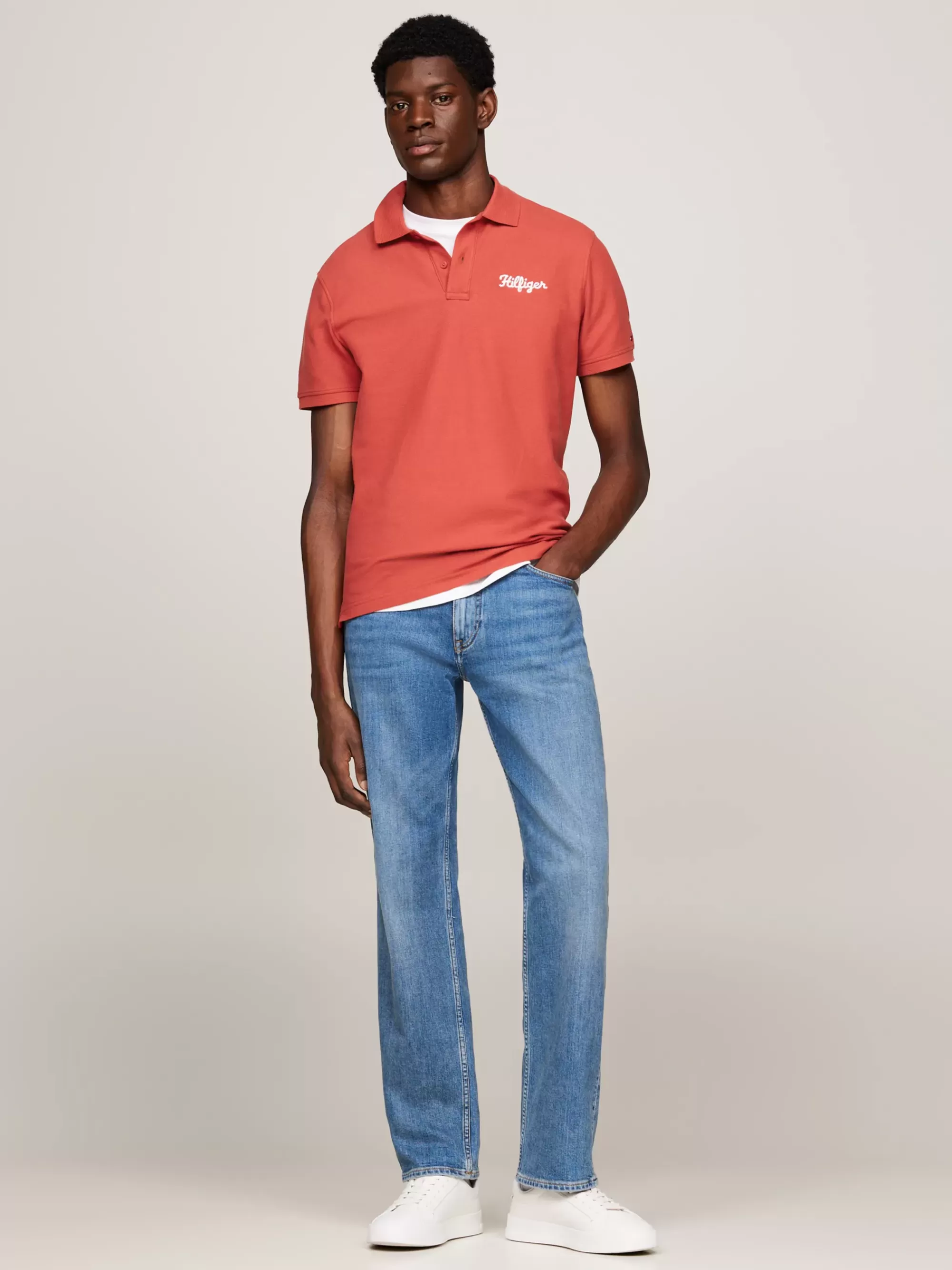 Polo's*Tommy Hilfiger Polo Met Geborduurd Kettingsteek-logo TERRA RED