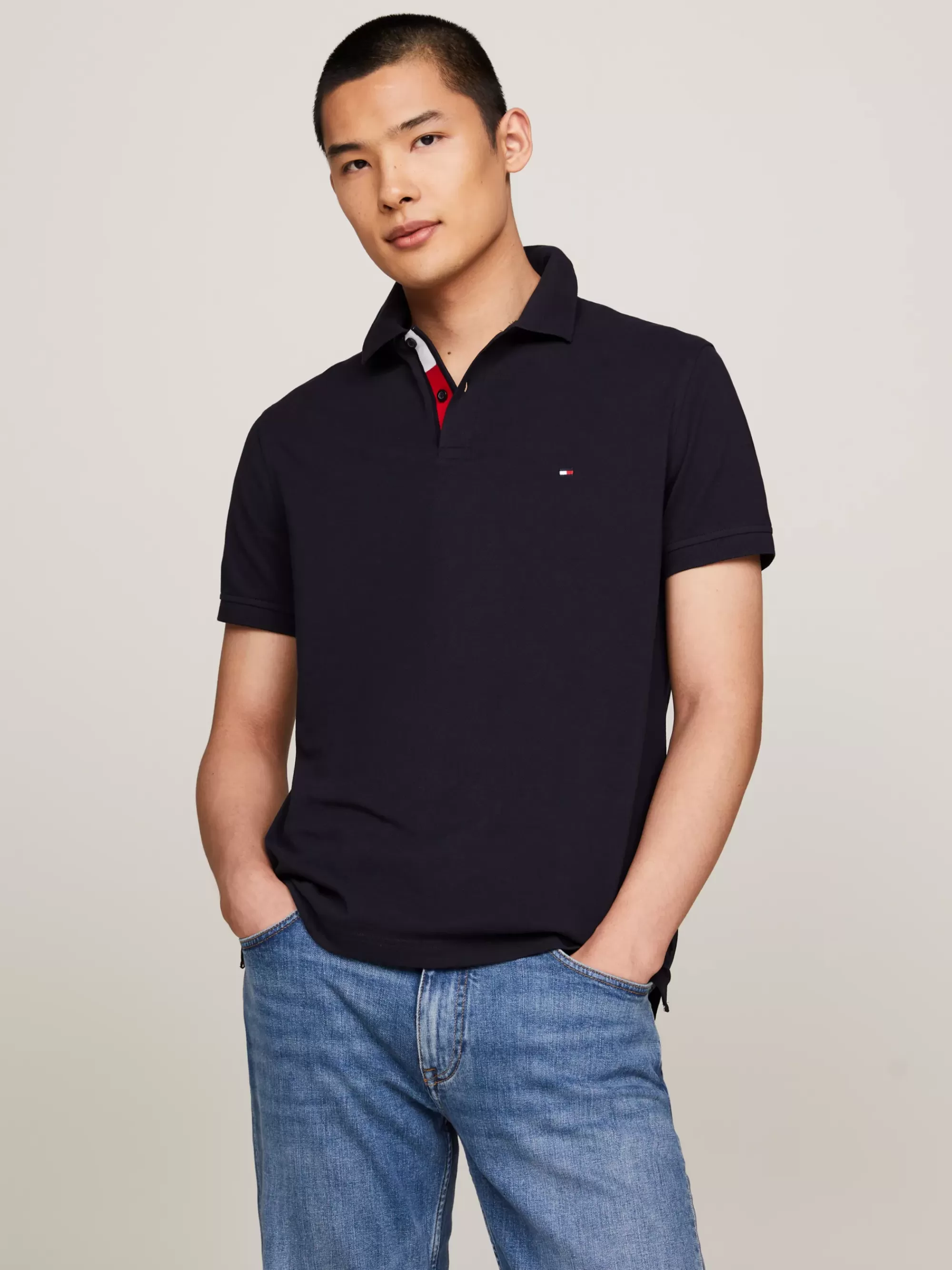 Polo's*Tommy Hilfiger Polo Met Gepunt Placketfront En Vlag DESERT SKY