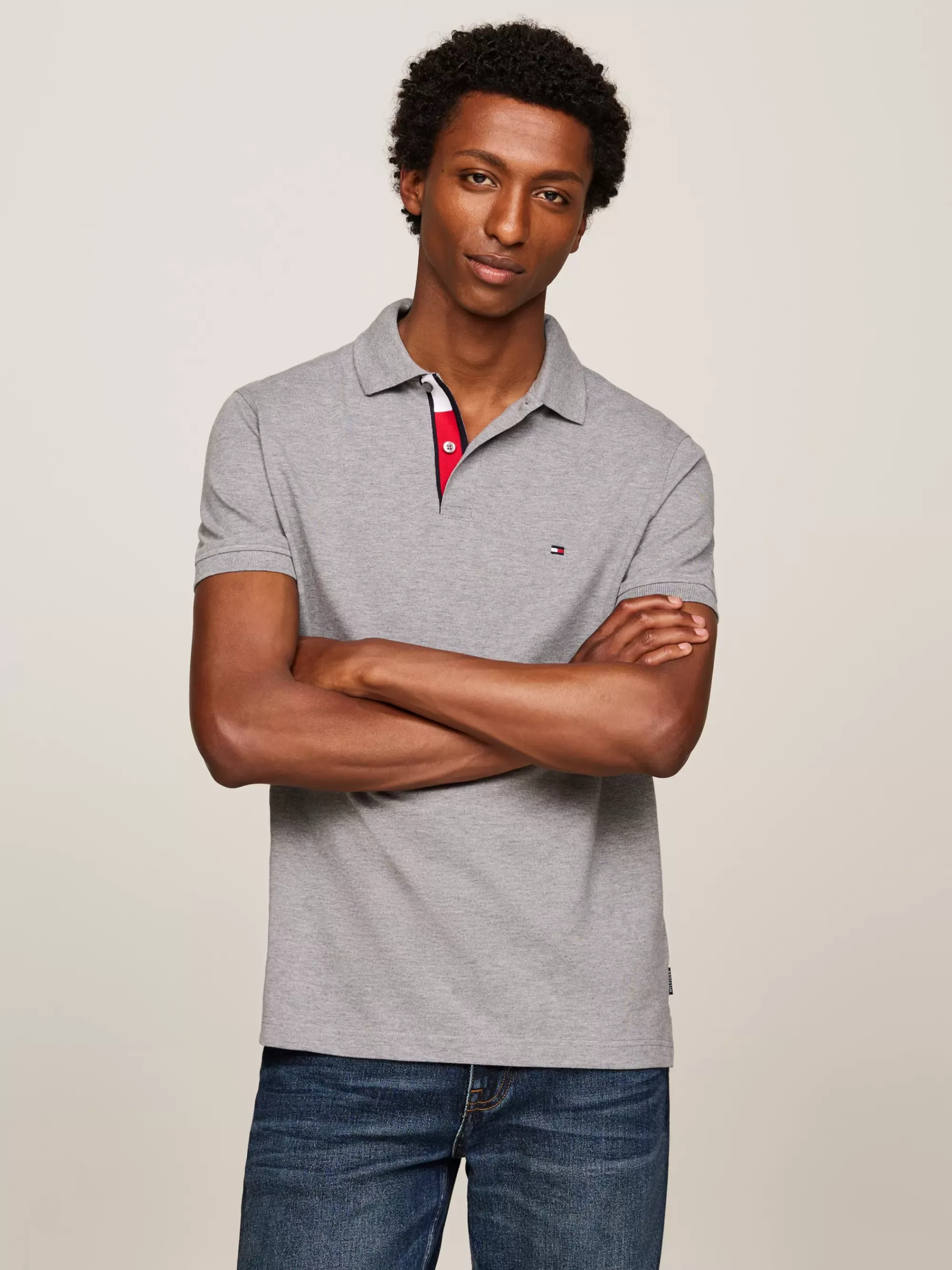 Polo's*Tommy Hilfiger Polo Met Gepunt Placketfront En Vlag MEDIUM GREY HEATHER