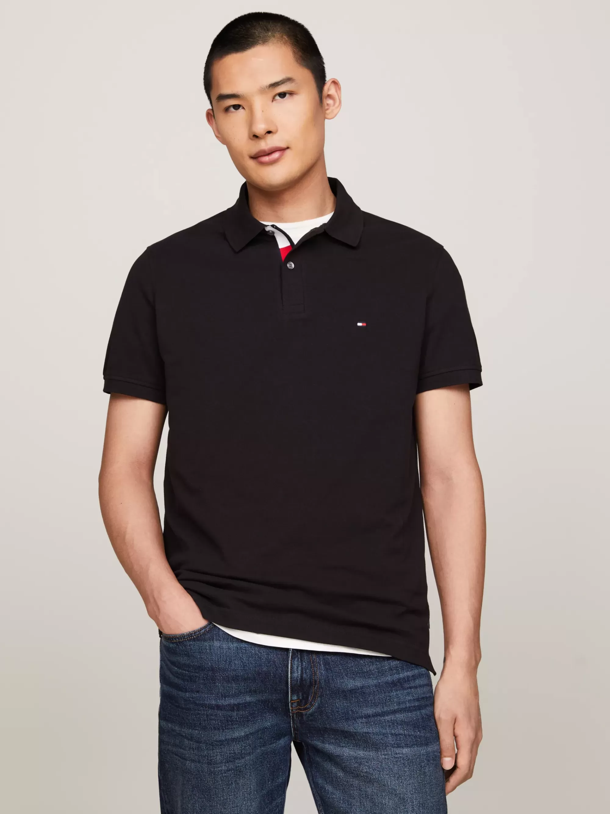Polo's*Tommy Hilfiger Polo Met Gepunt Placketfront En Vlag BLACK