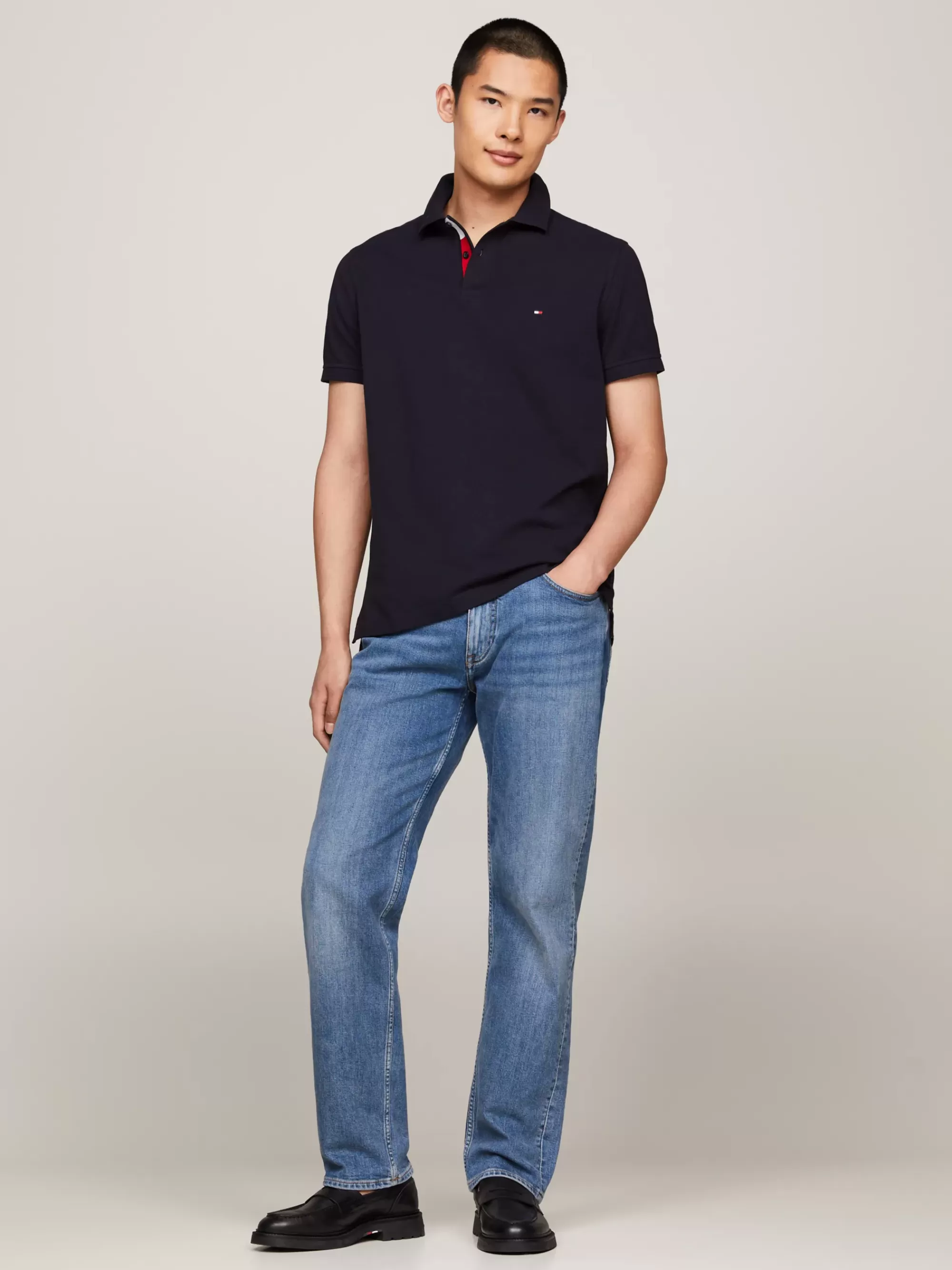 Polo's*Tommy Hilfiger Polo Met Gepunt Placketfront En Vlag DESERT SKY