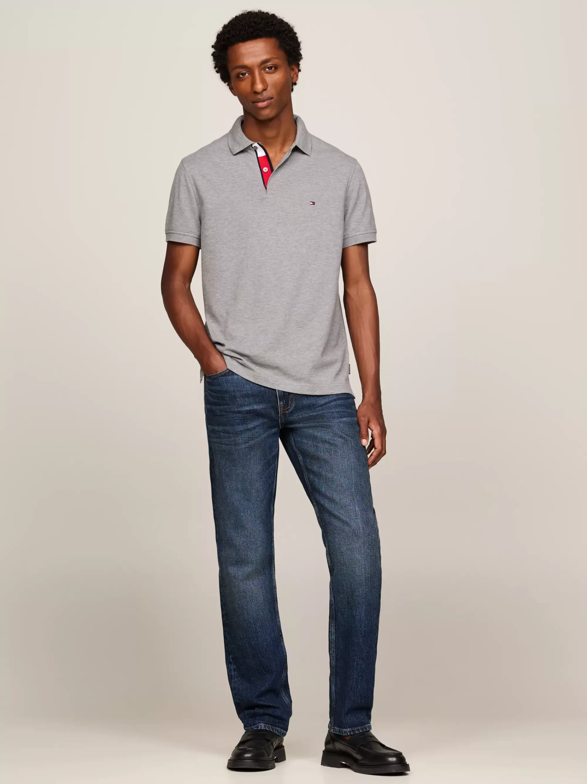 Polo's*Tommy Hilfiger Polo Met Gepunt Placketfront En Vlag MEDIUM GREY HEATHER