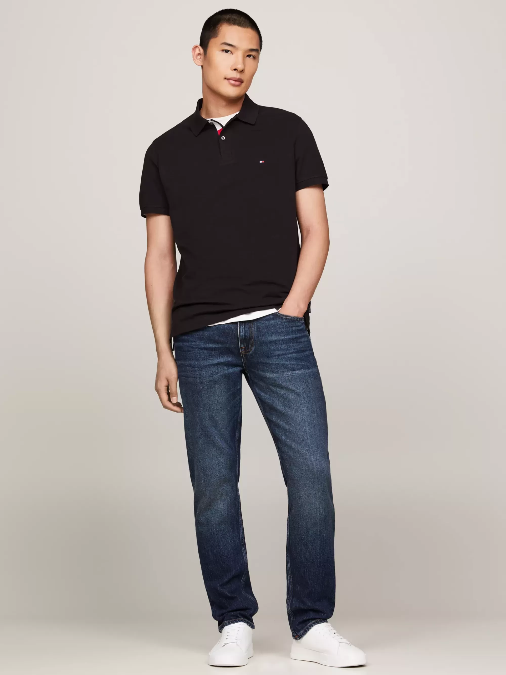 Polo's*Tommy Hilfiger Polo Met Gepunt Placketfront En Vlag BLACK