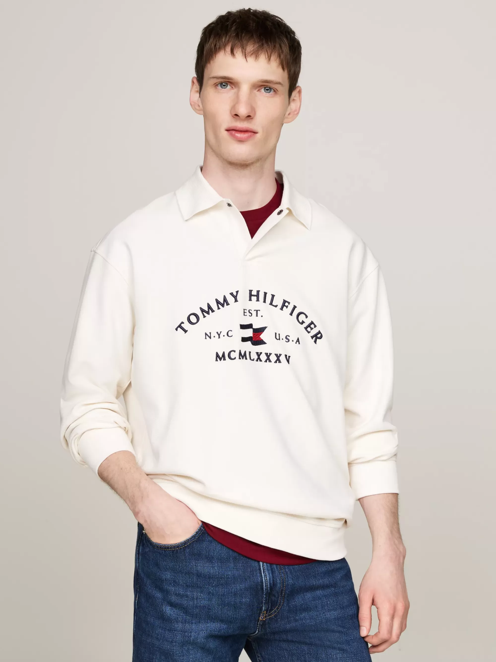 Polo's*Tommy Hilfiger Polo Met Lange Mouwen En Maritiem Logo IVORY PETAL