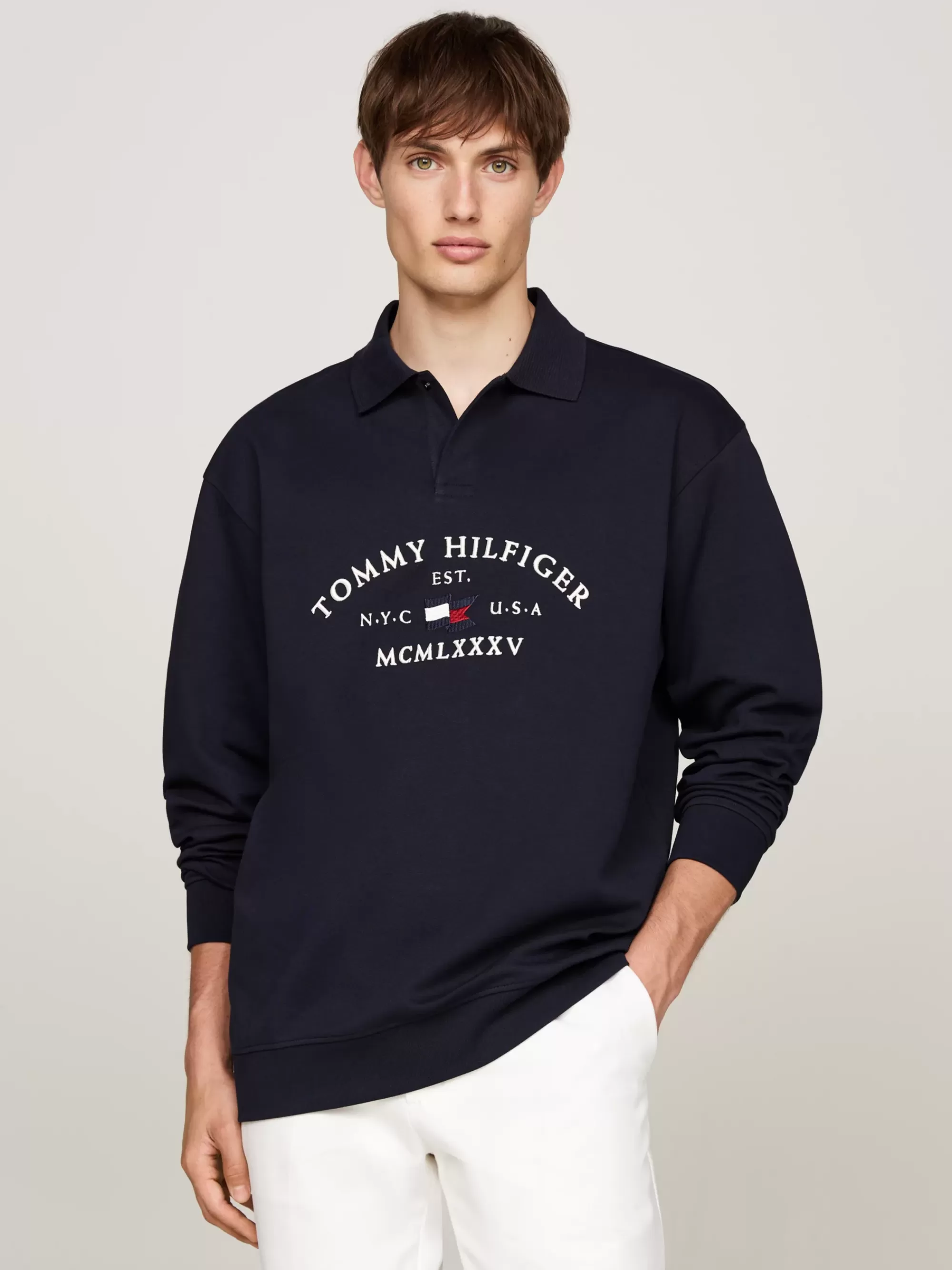 Polo's*Tommy Hilfiger Polo Met Lange Mouwen En Maritiem Logo DESERT SKY