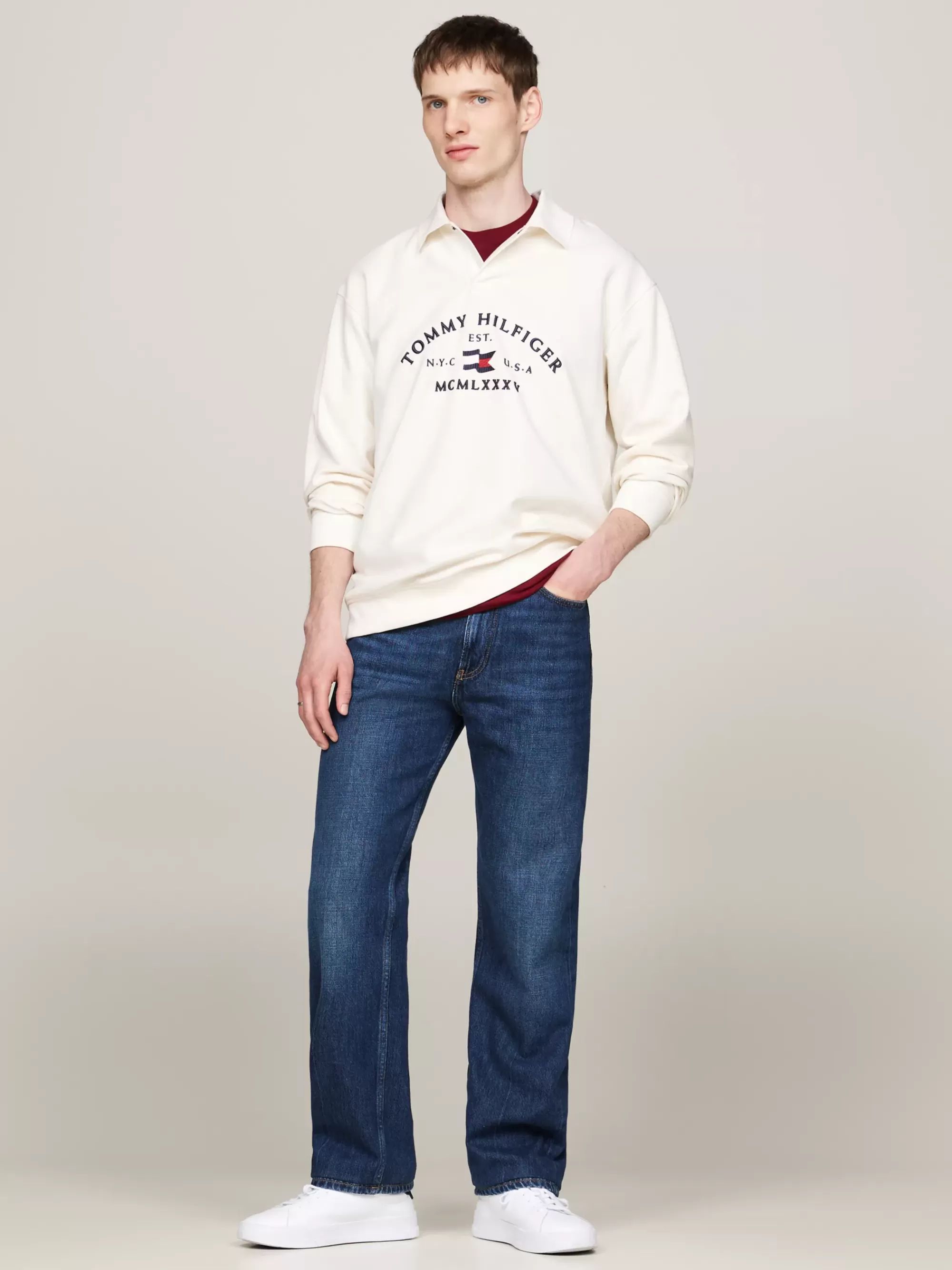Polo's*Tommy Hilfiger Polo Met Lange Mouwen En Maritiem Logo IVORY PETAL