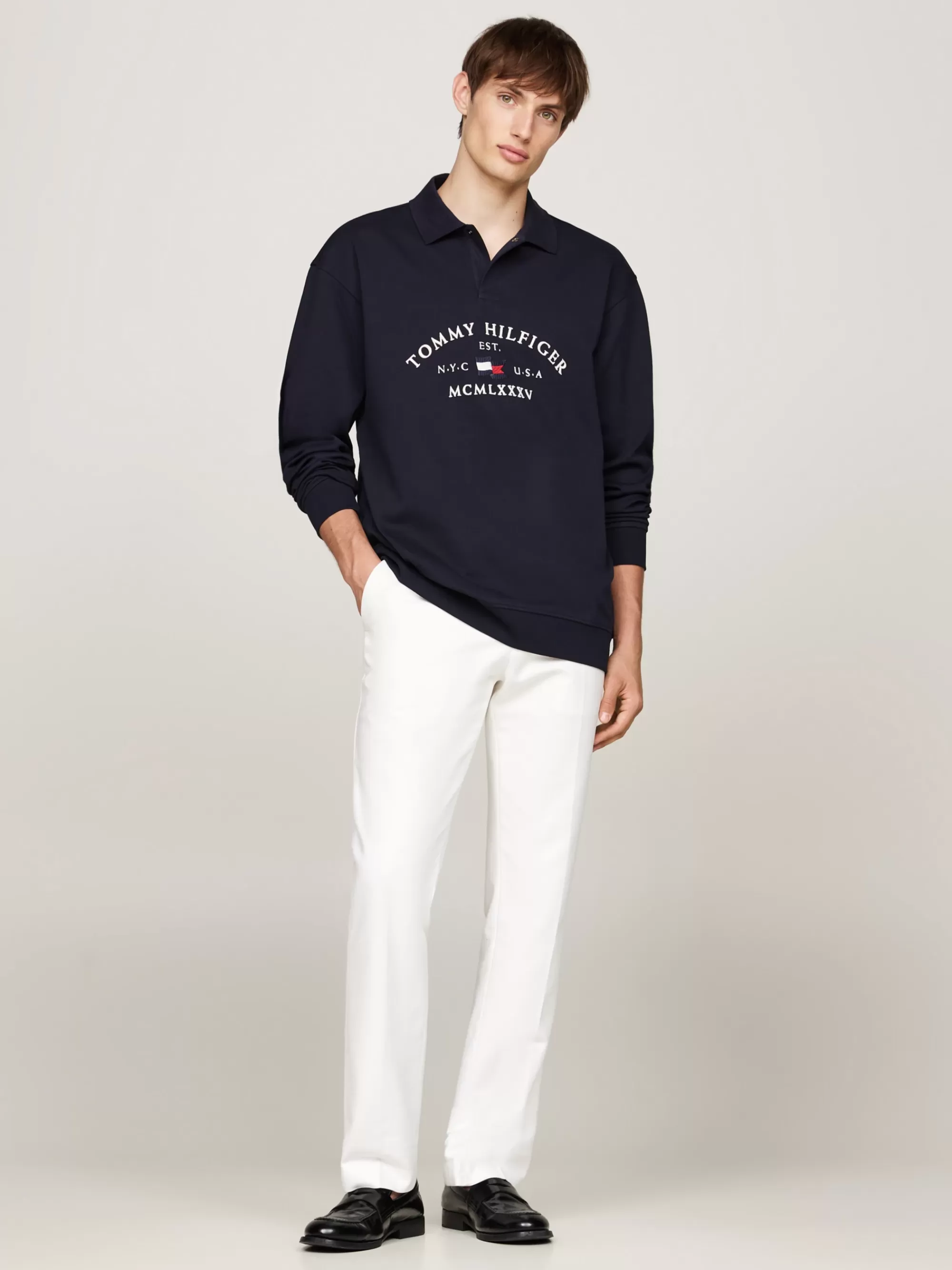 Polo's*Tommy Hilfiger Polo Met Lange Mouwen En Maritiem Logo DESERT SKY