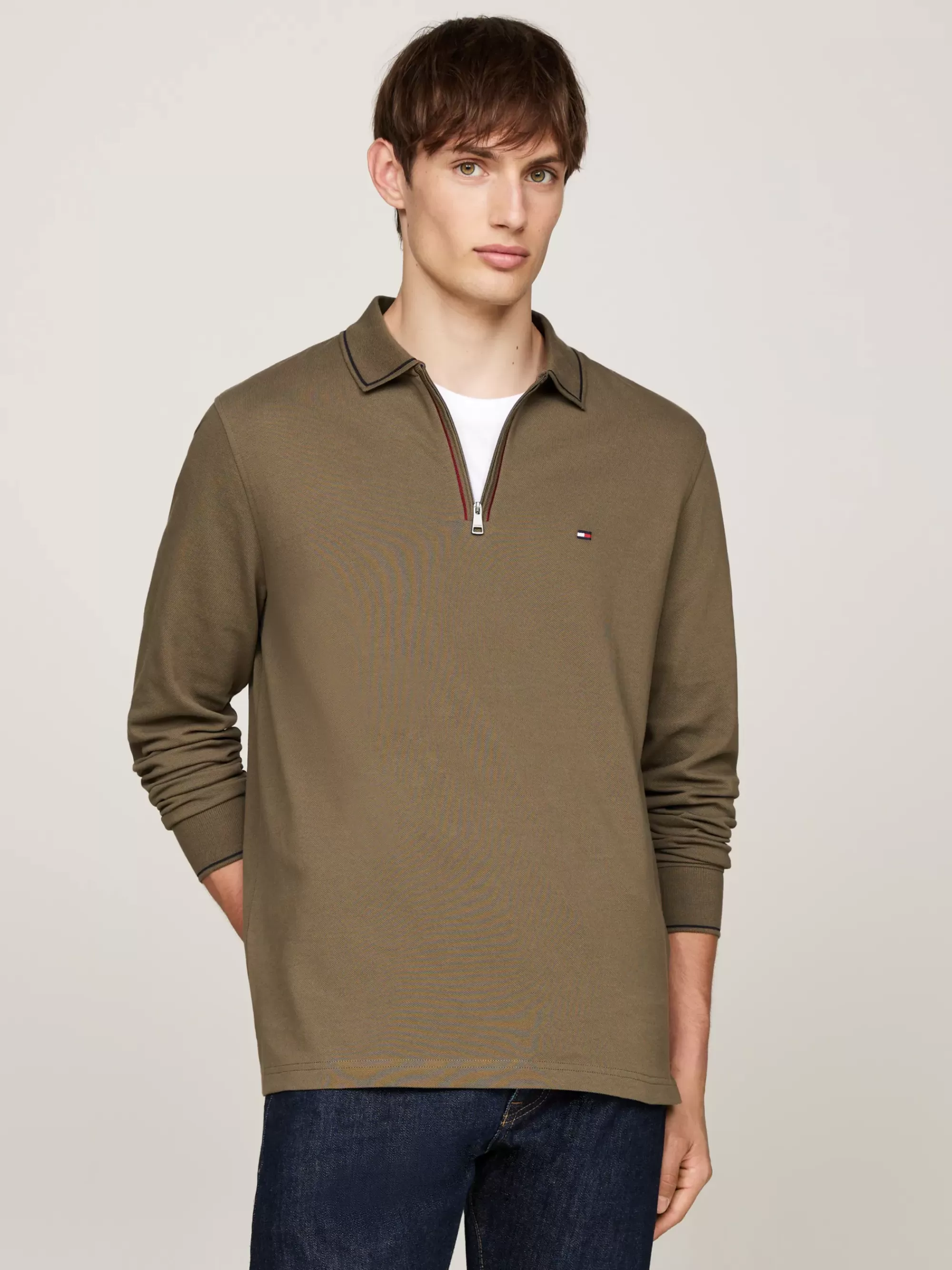 Polo's*Tommy Hilfiger Polo Met Lange Mouwen En Rits ARMY GREEN