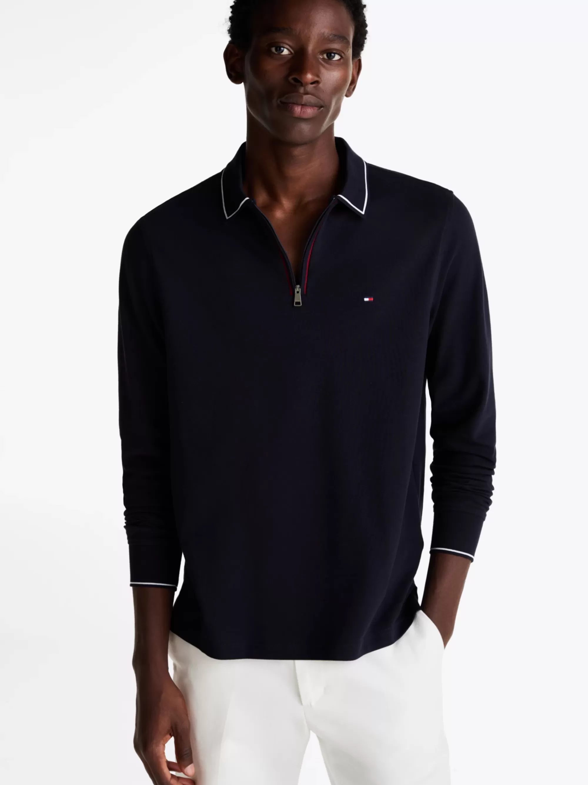 Polo's*Tommy Hilfiger Polo Met Lange Mouwen En Rits DESERT SKY