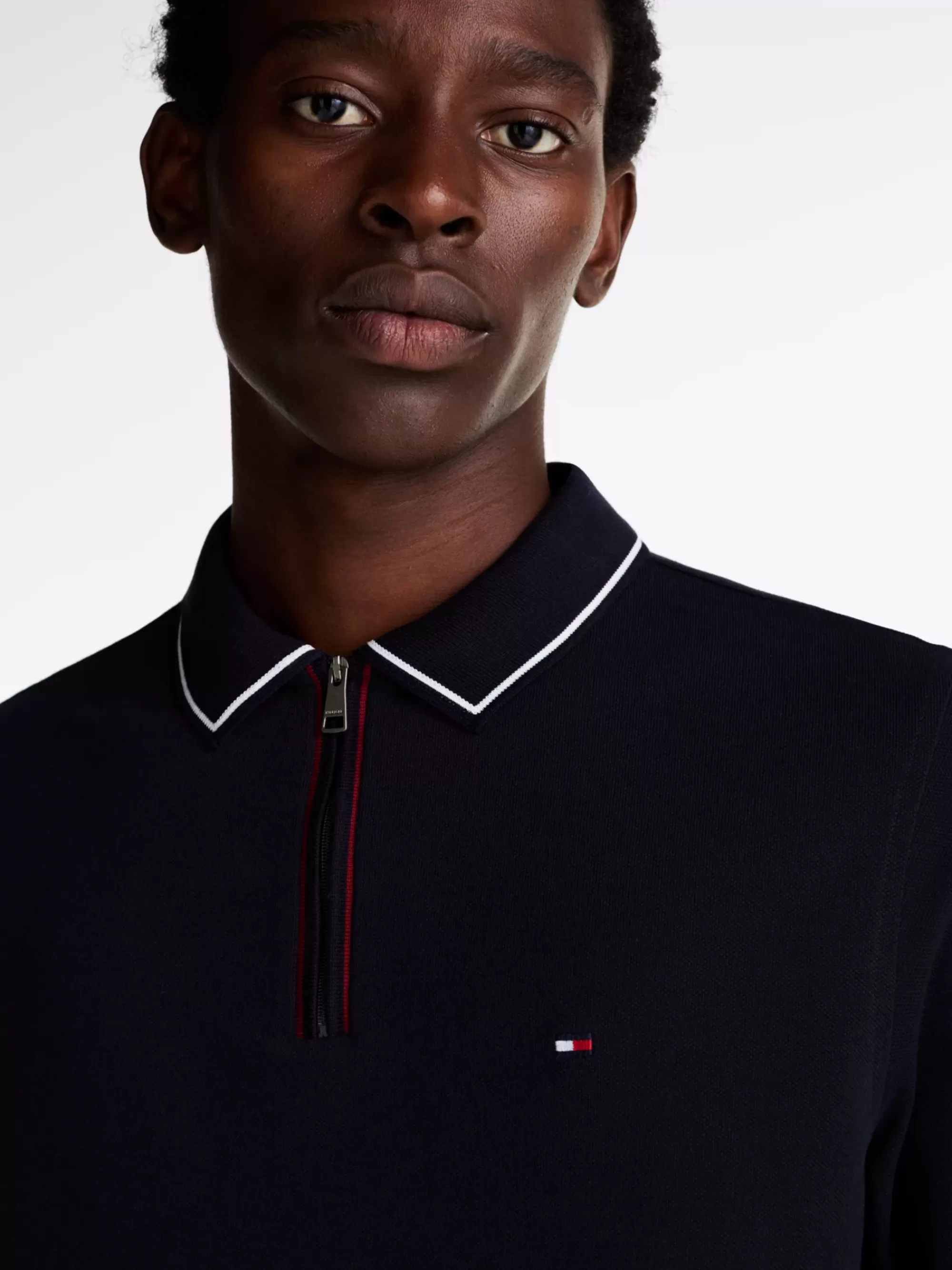 Polo's*Tommy Hilfiger Polo Met Lange Mouwen En Rits DESERT SKY