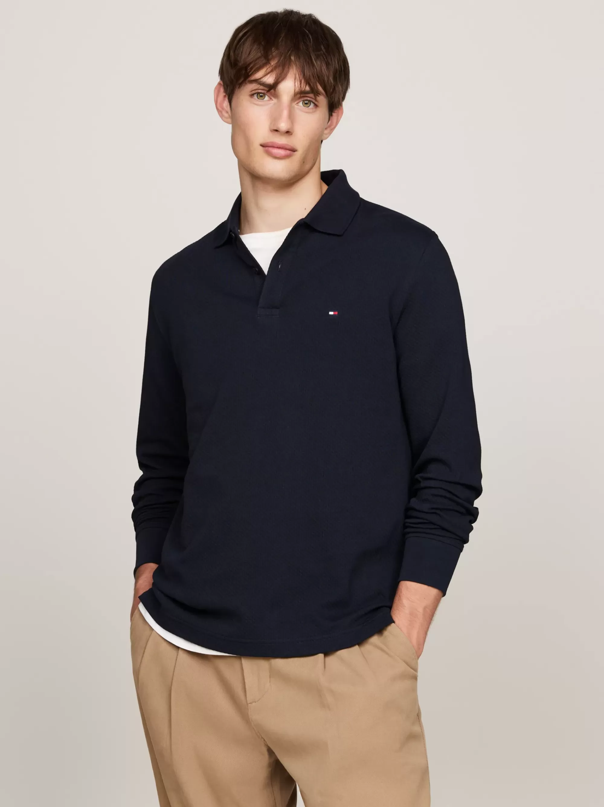 Polo's*Tommy Hilfiger Polo Met Lange Mouwen En Wafelstructuur DESERT SKY