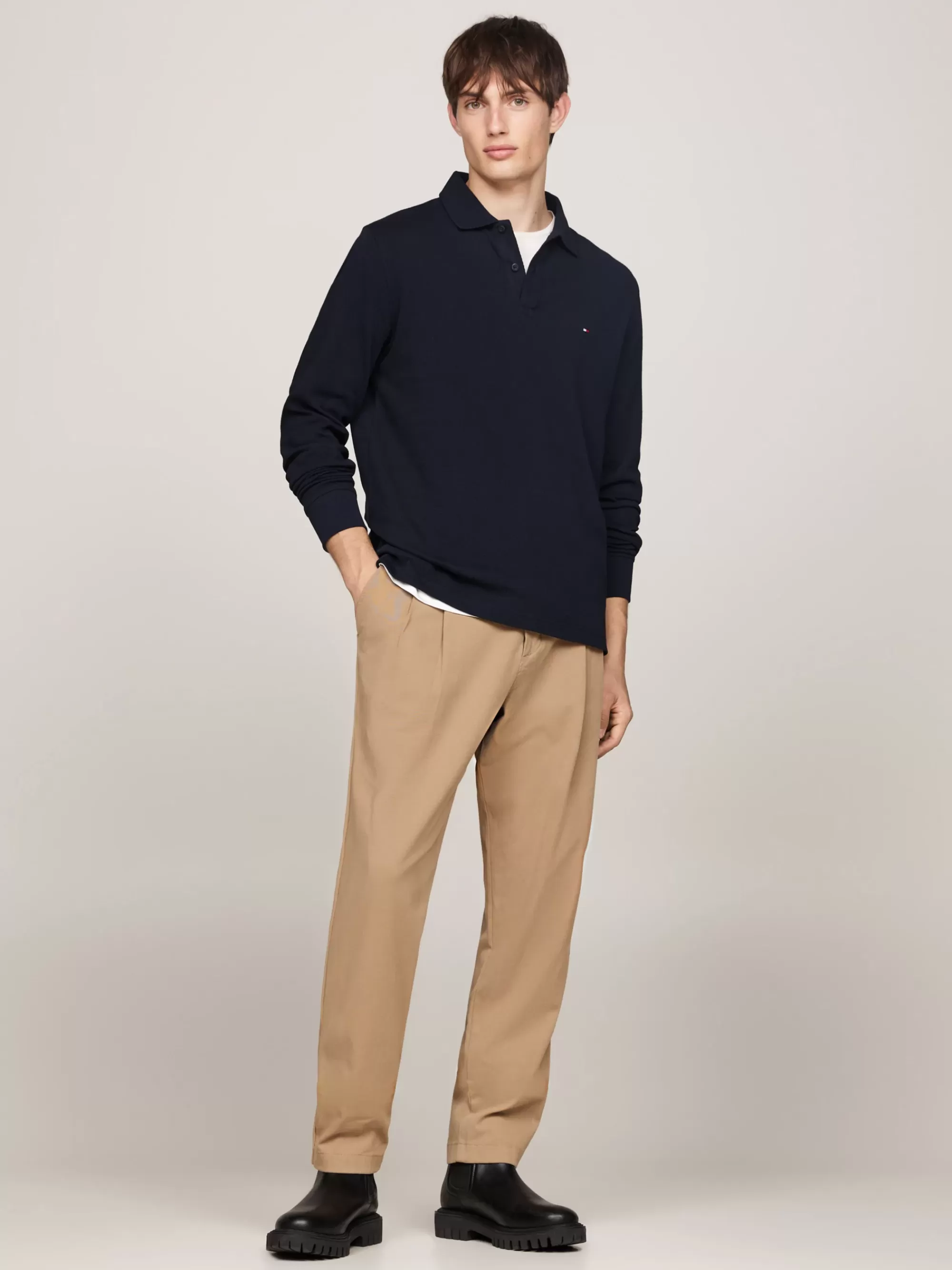 Polo's*Tommy Hilfiger Polo Met Lange Mouwen En Wafelstructuur DESERT SKY