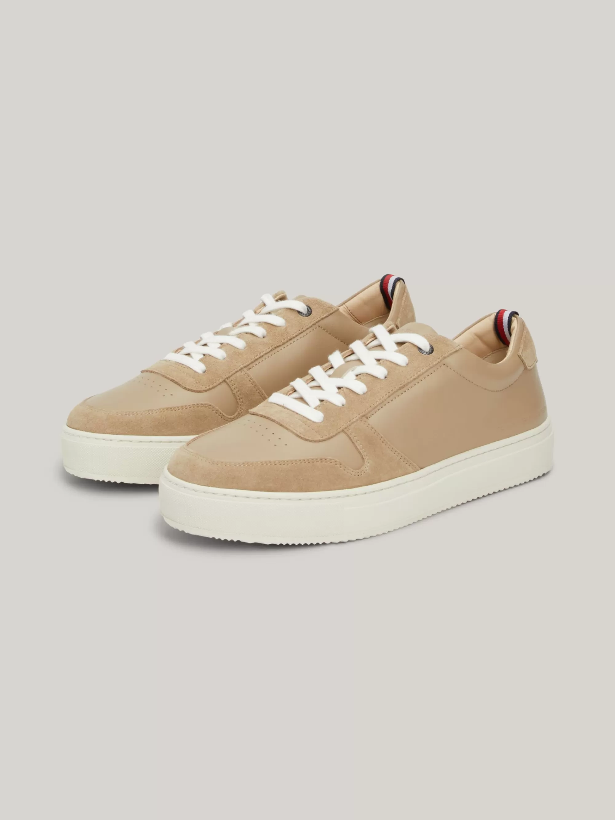 Sneakers*Tommy Hilfiger Premium Leren Sneaker Met Logo BEIGE