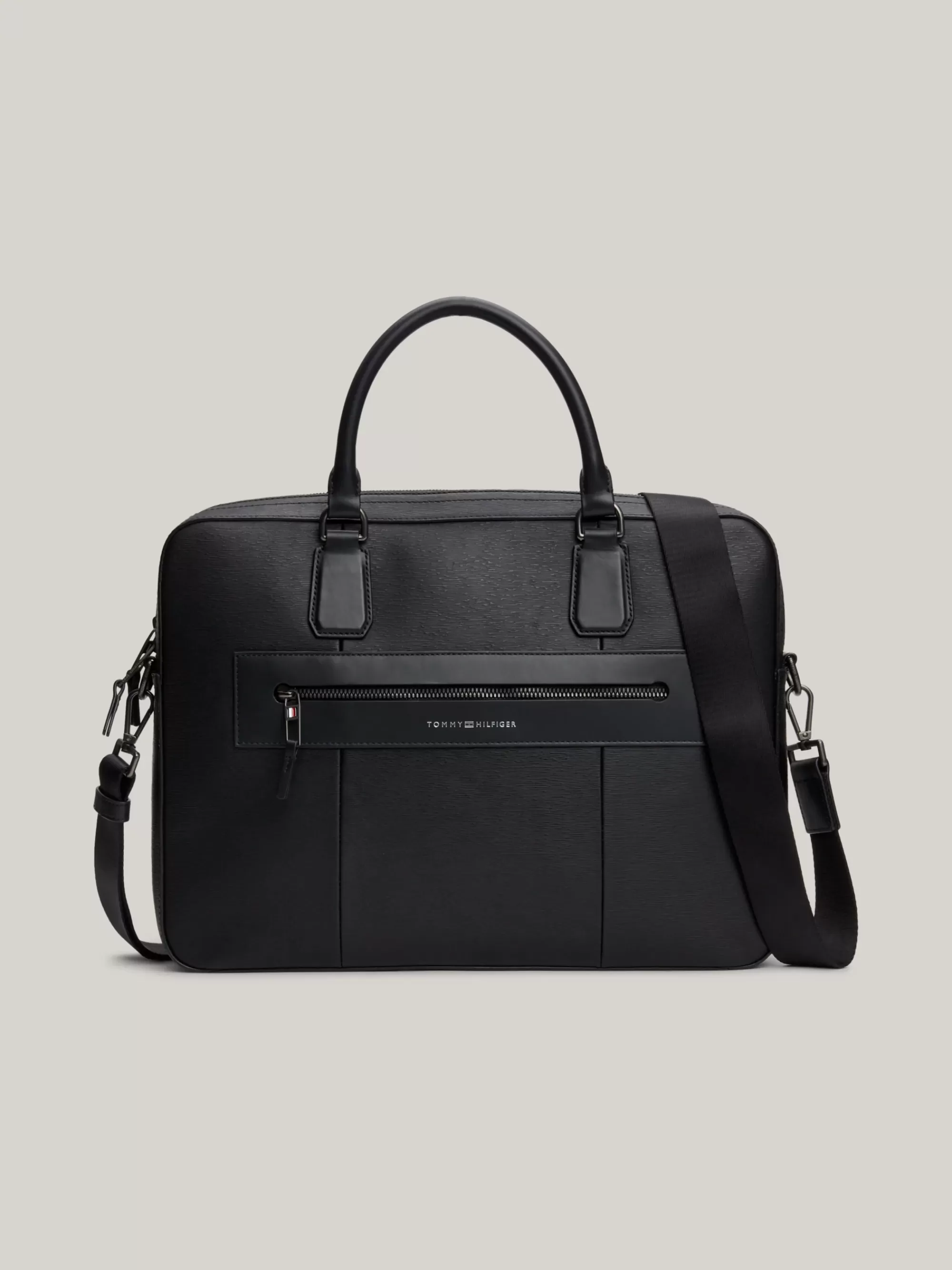 Aktetassen*Tommy Hilfiger Premium TH Business Getextureerd Leren Laptoptas BLACK