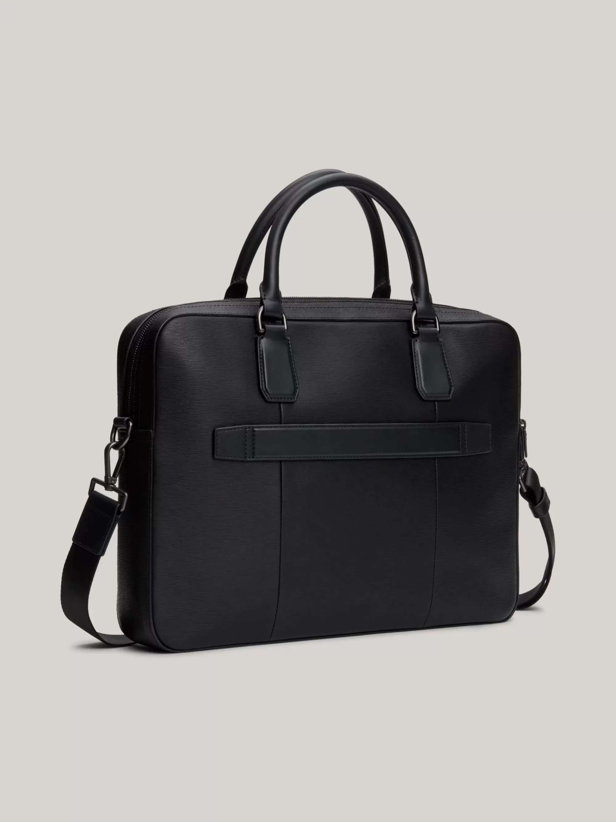 Aktetassen*Tommy Hilfiger Premium TH Business Getextureerd Leren Laptoptas BLACK