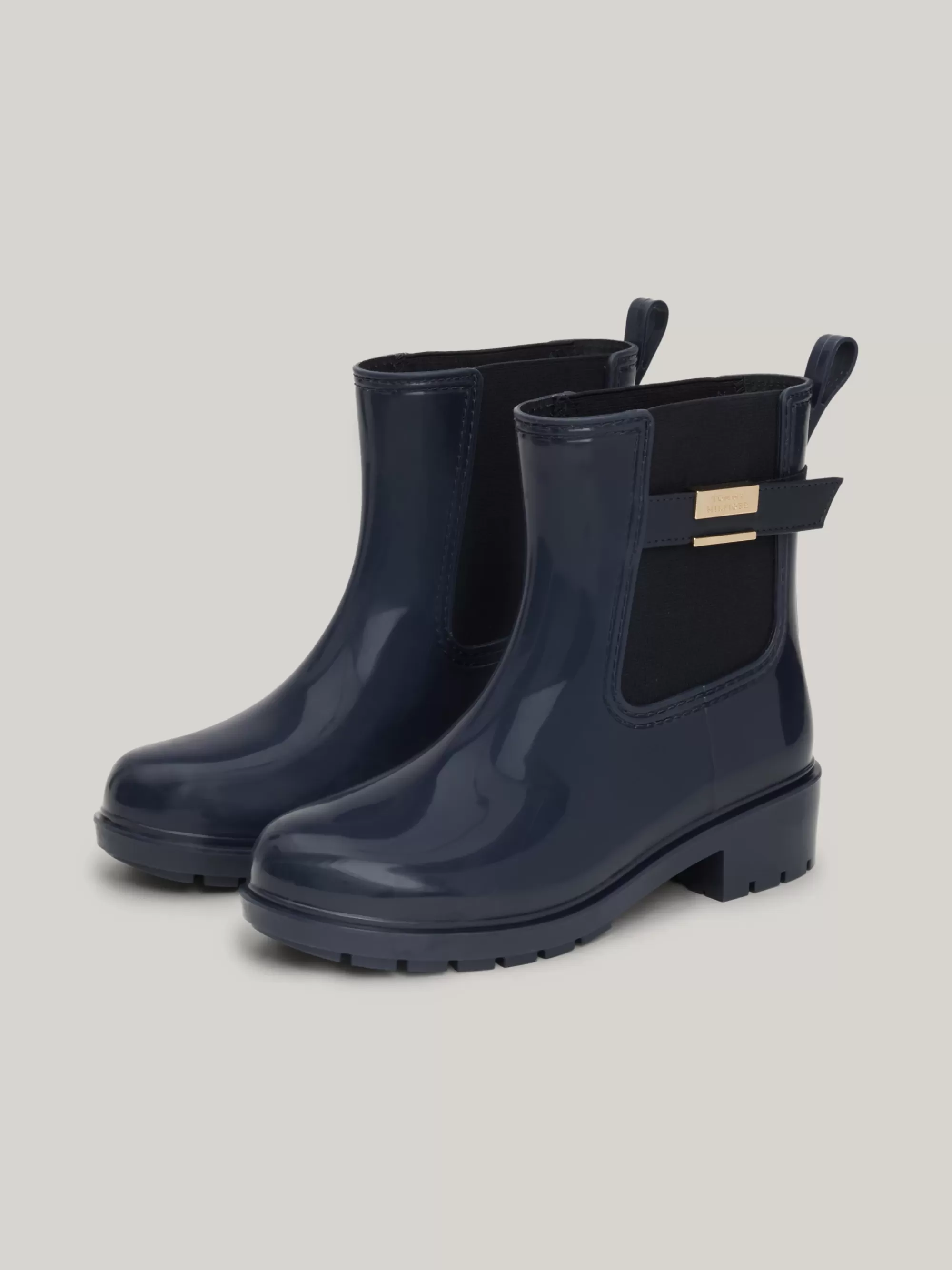 Laarzen & Enkellaarzen*Tommy Hilfiger Profiel Regenlaars Met Blokhak En Riem SPACE BLUE