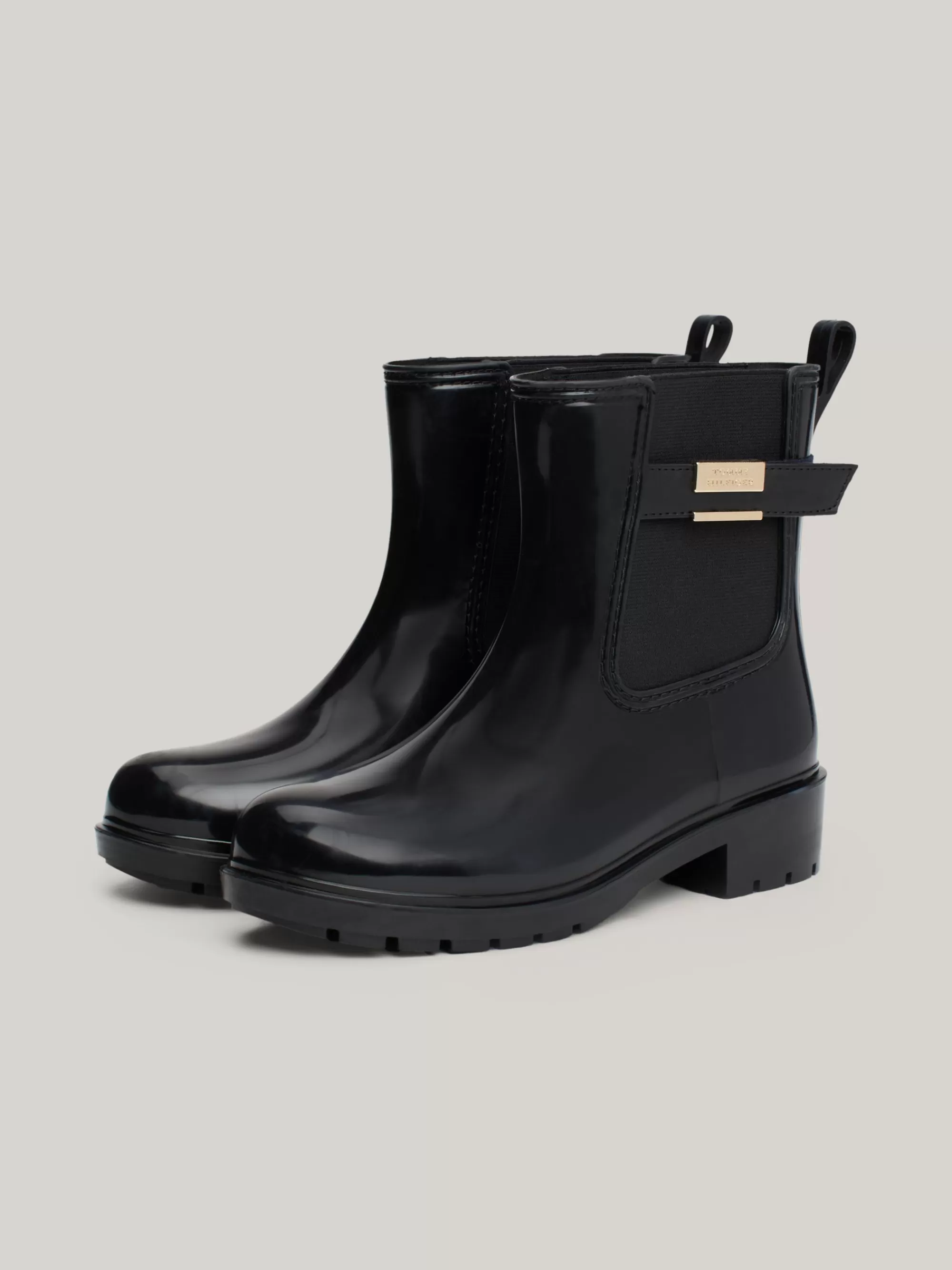 Laarzen & Enkellaarzen*Tommy Hilfiger Profiel Regenlaars Met Blokhak En Riem BLACK
