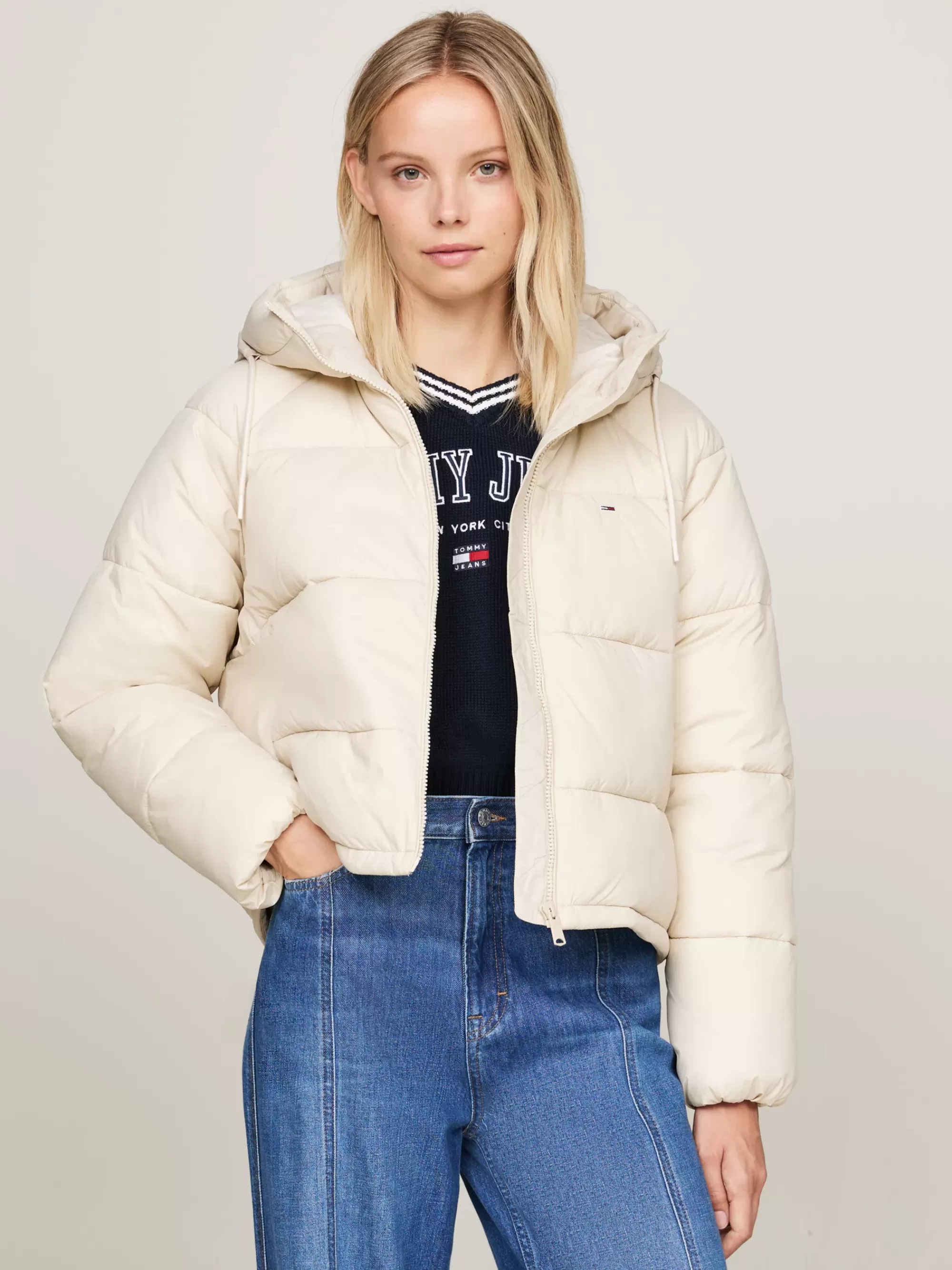 Jassen & Jacks*Tommy Hilfiger Pufferjack Met Capuchon En Rits NEWSPRINT