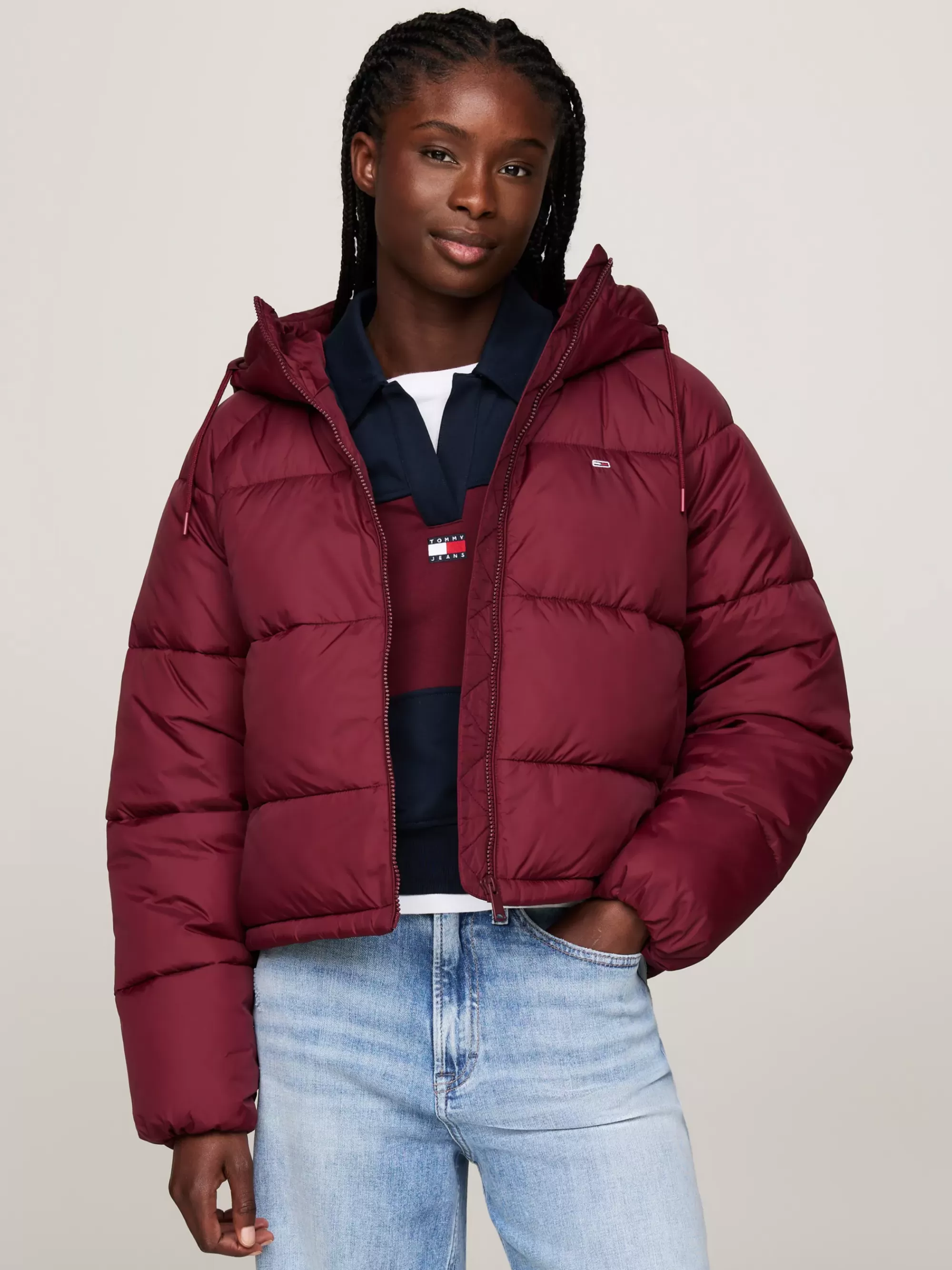 Jassen & Jacks*Tommy Hilfiger Pufferjack Met Capuchon En Rits DEEP ROUGE