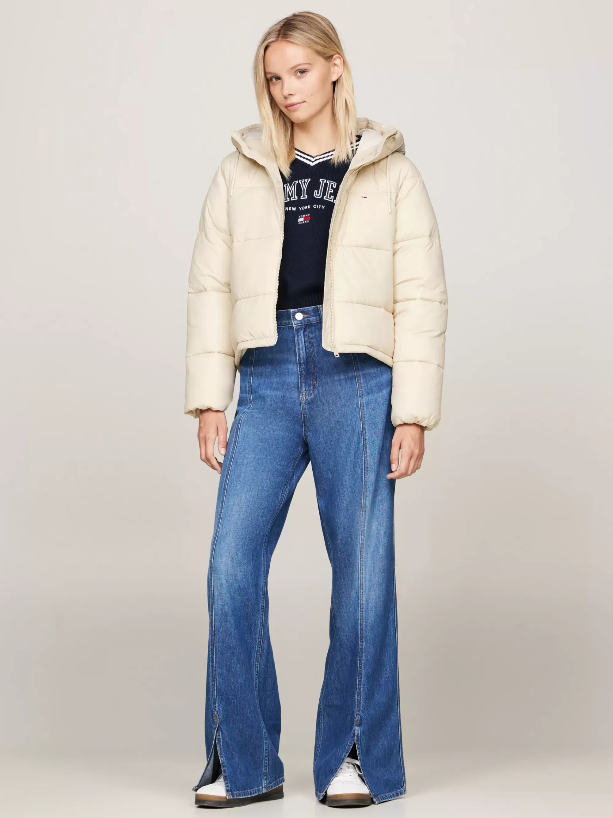 Jassen & Jacks*Tommy Hilfiger Pufferjack Met Capuchon En Rits NEWSPRINT