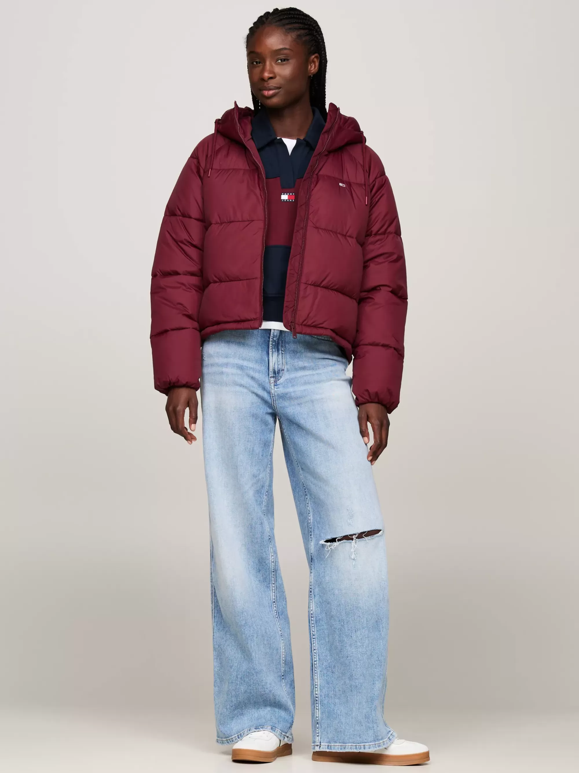 Jassen & Jacks*Tommy Hilfiger Pufferjack Met Capuchon En Rits DEEP ROUGE