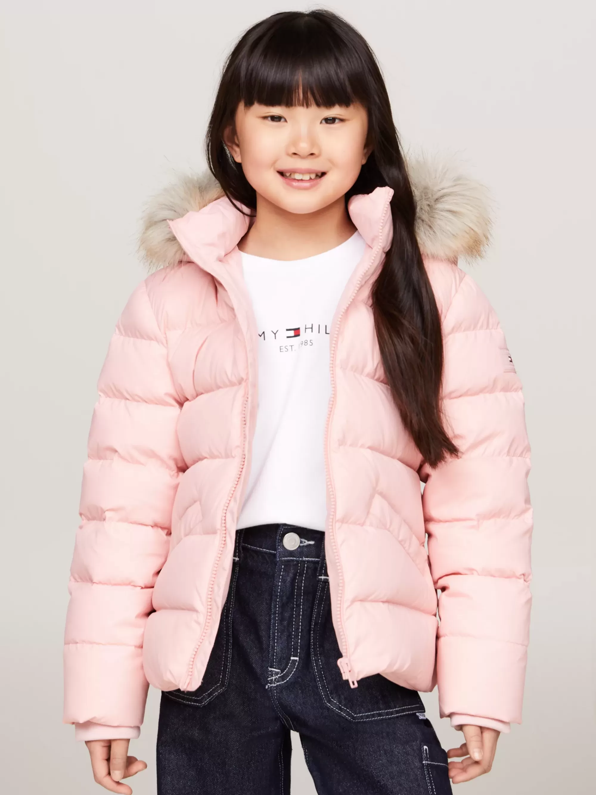 Jassen & Jacks*Tommy Hilfiger Pufferjack Met Capuchon Met Imitatiebont SOFT ROSE
