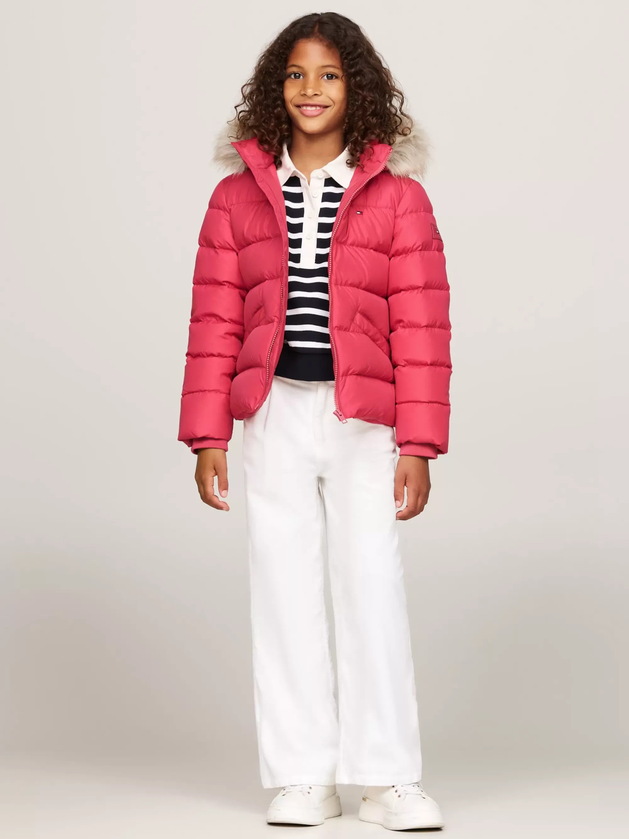 Jassen & Jacks*Tommy Hilfiger Pufferjack Met Capuchon Met Imitatiebont HERITAGE PINK