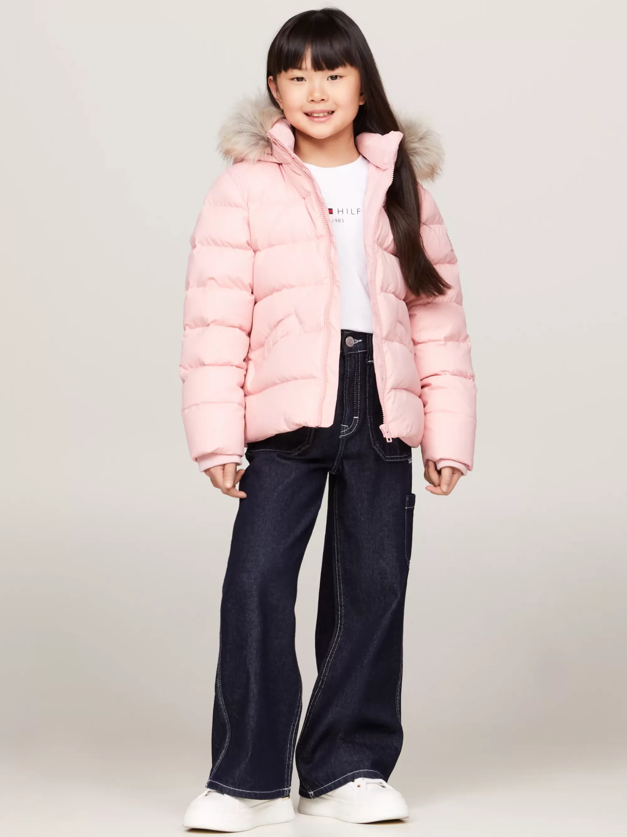Jassen & Jacks*Tommy Hilfiger Pufferjack Met Capuchon Met Imitatiebont SOFT ROSE