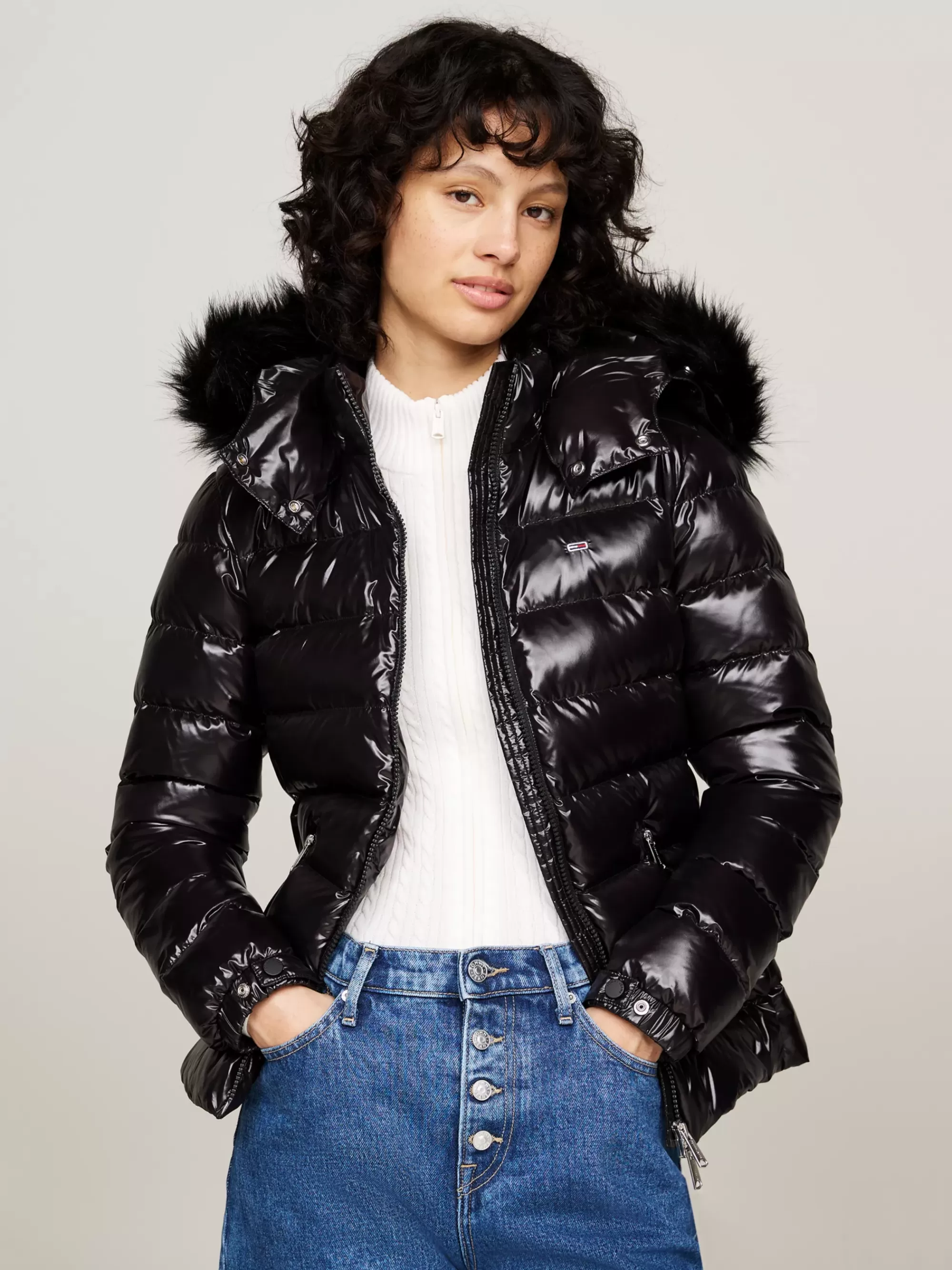 Jassen & Jacks*Tommy Hilfiger Pufferjack Met Donsvulling En Capuchon BLACK