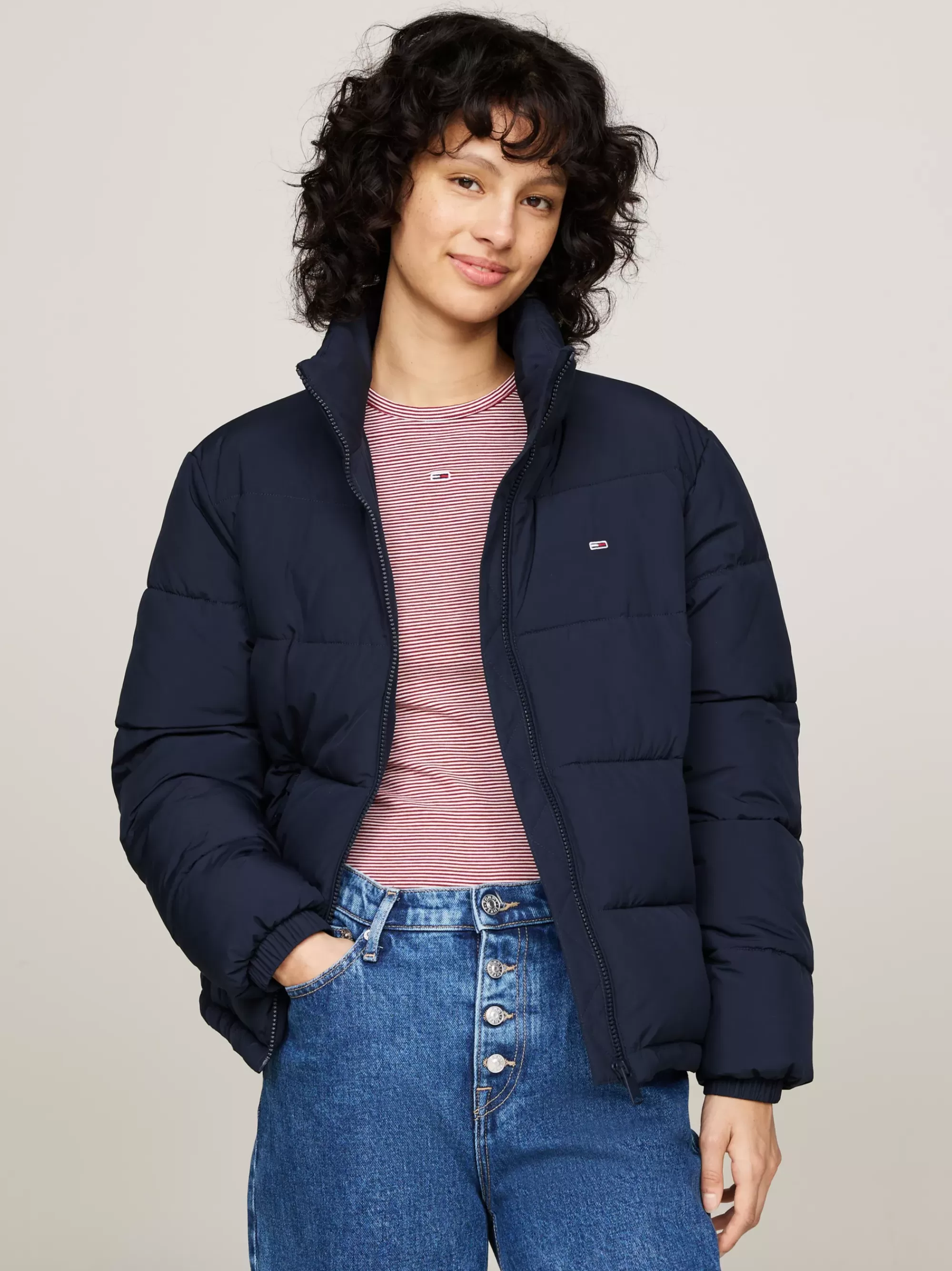 Jassen & Jacks*Tommy Hilfiger Pufferjack Met Opstaande Kraag En Rits DARK NIGHT NAVY