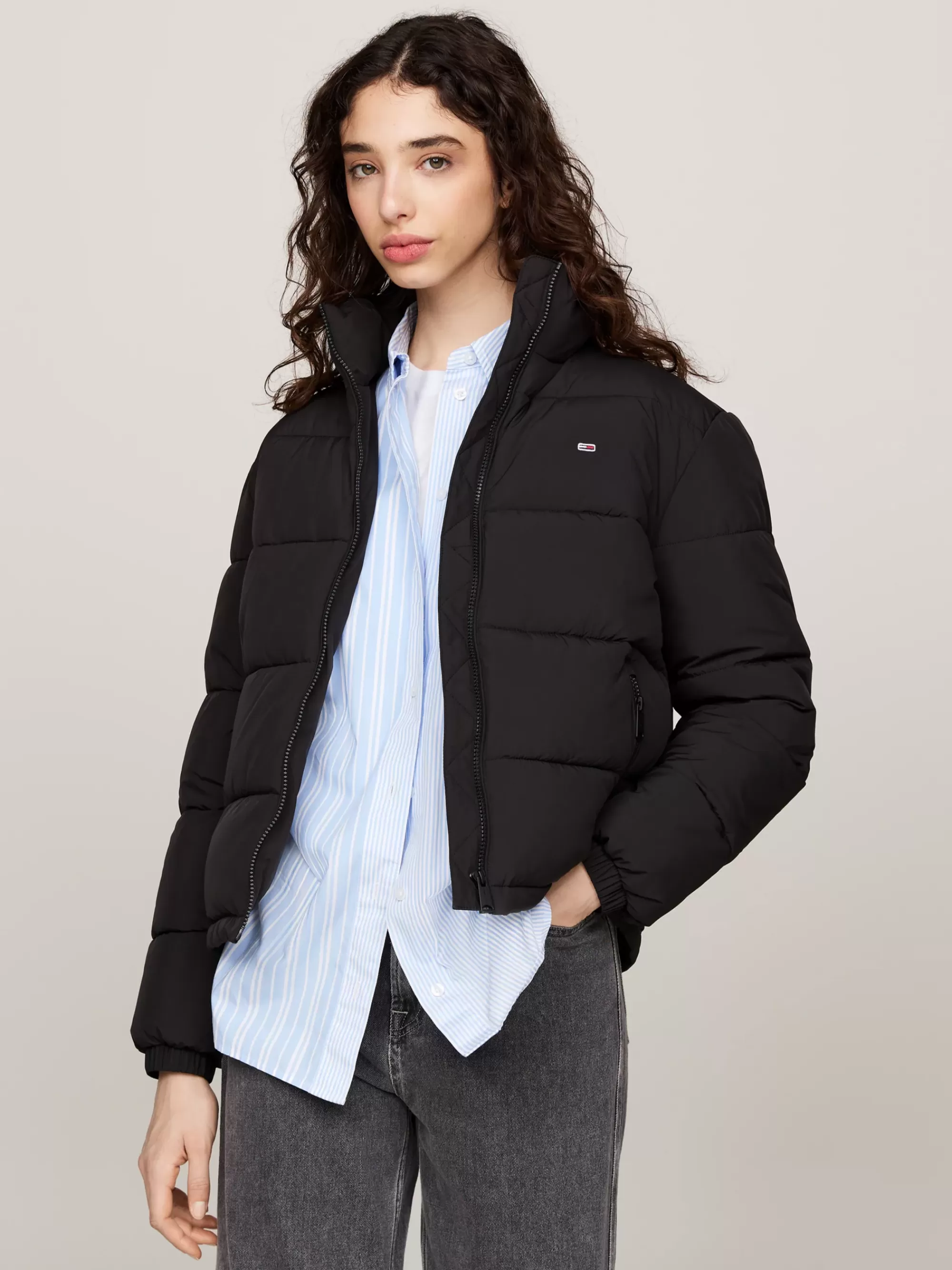 Jassen & Jacks*Tommy Hilfiger Pufferjack Met Opstaande Kraag En Rits BLACK