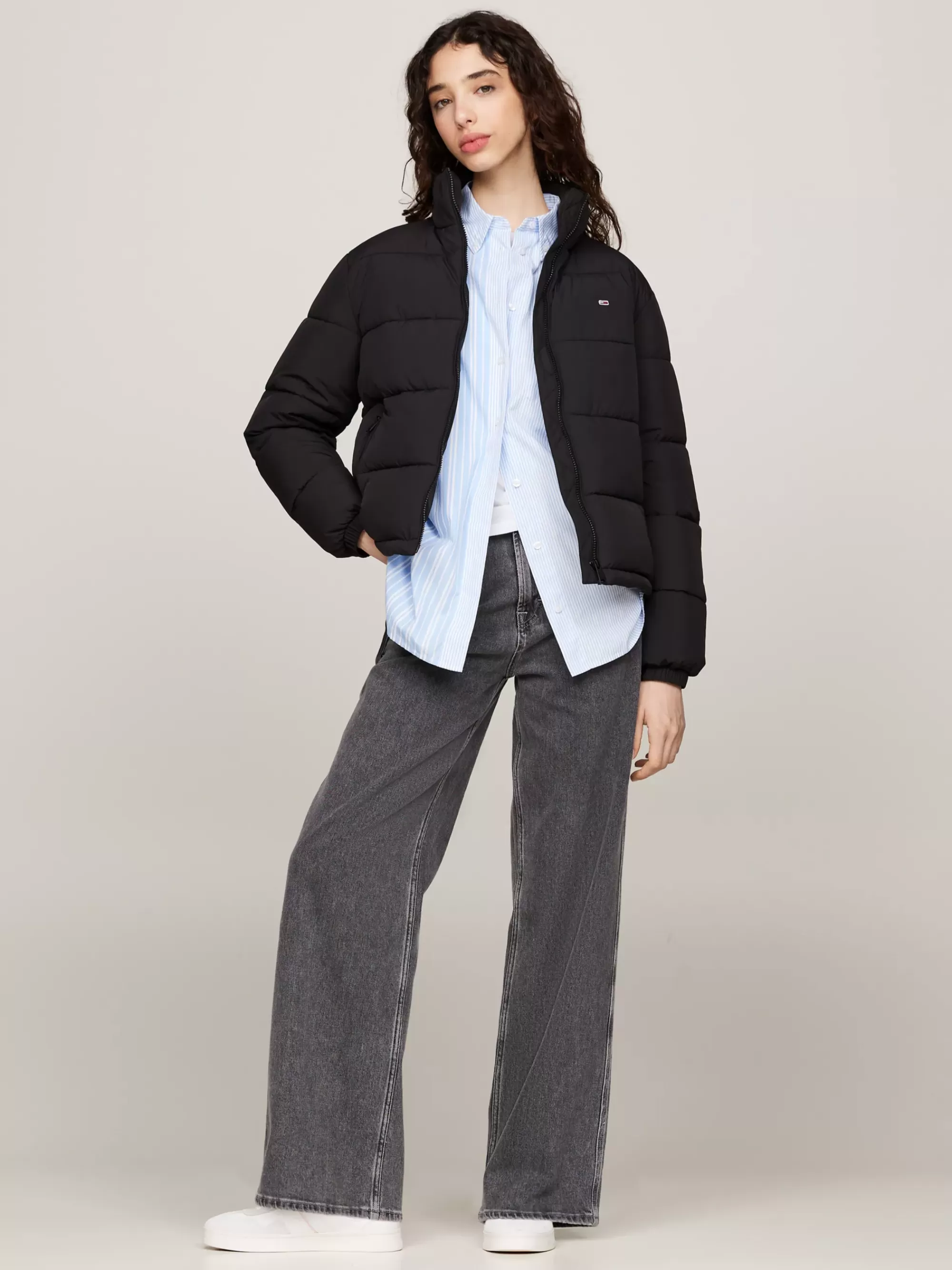 Jassen & Jacks*Tommy Hilfiger Pufferjack Met Opstaande Kraag En Rits BLACK