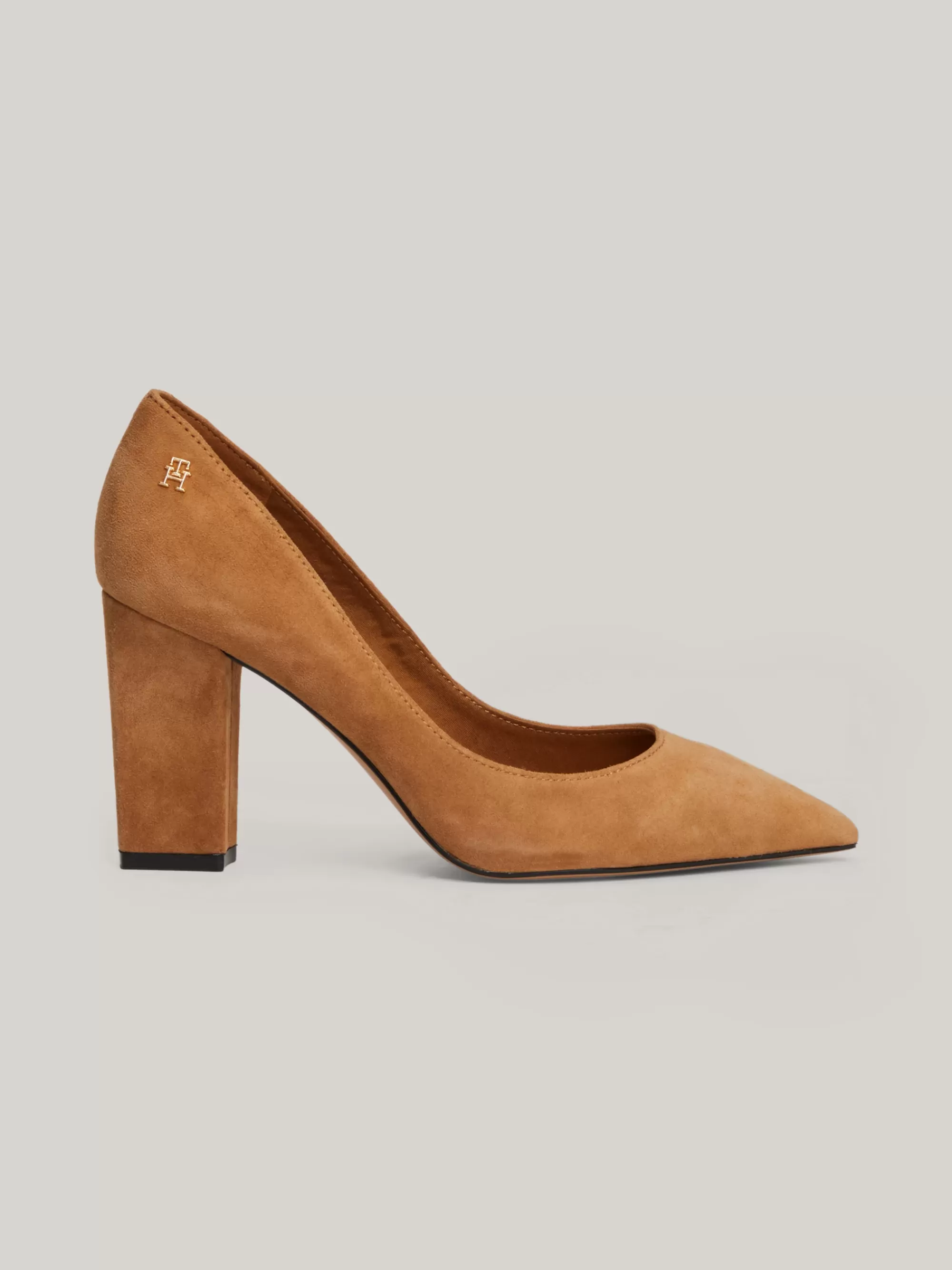 Pumps*Tommy Hilfiger Pump Met Blokhak, Spitse Neus En TH-monogram DRIFTWOOD BROWN