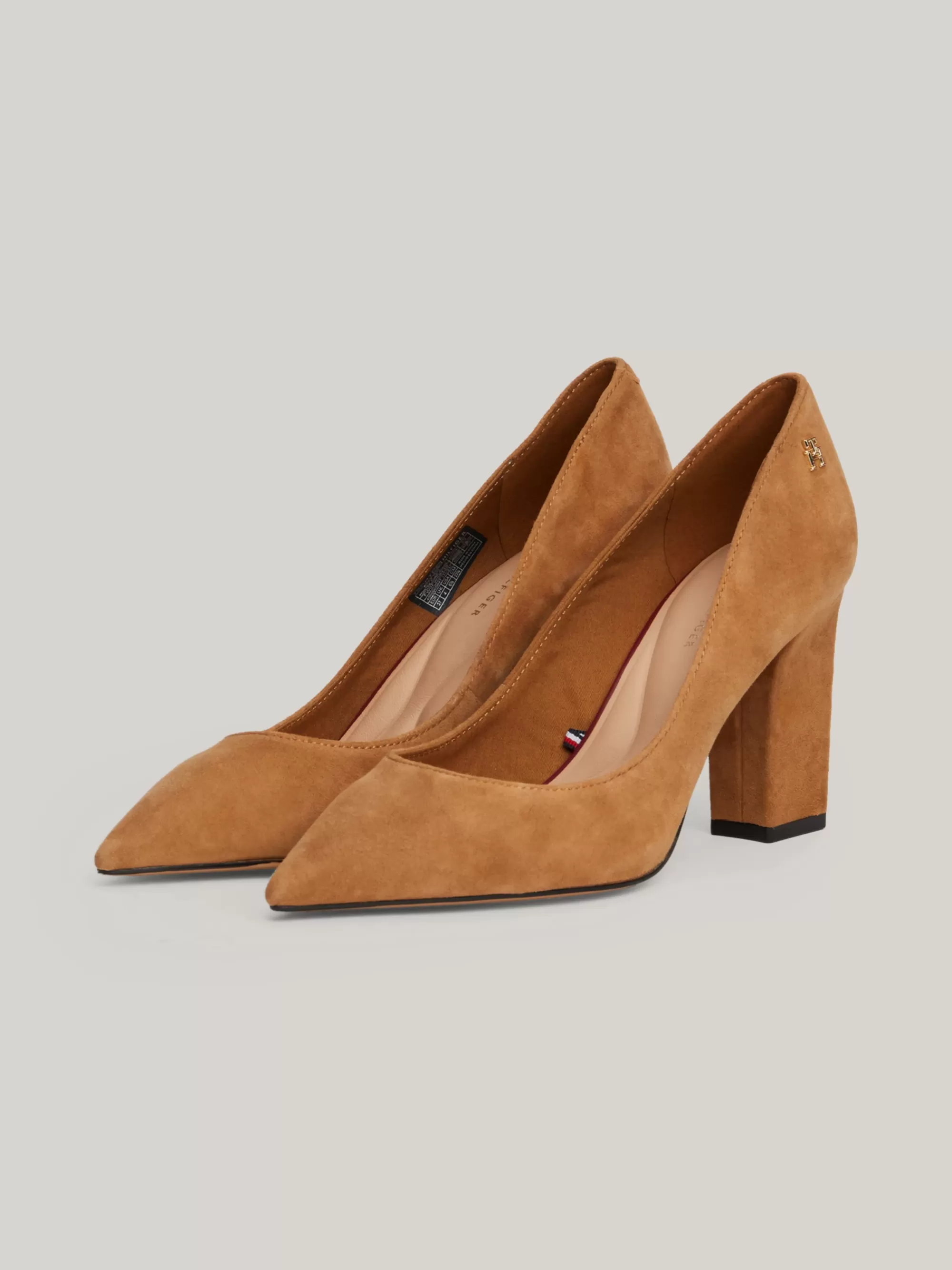 Pumps*Tommy Hilfiger Pump Met Blokhak, Spitse Neus En TH-monogram DRIFTWOOD BROWN