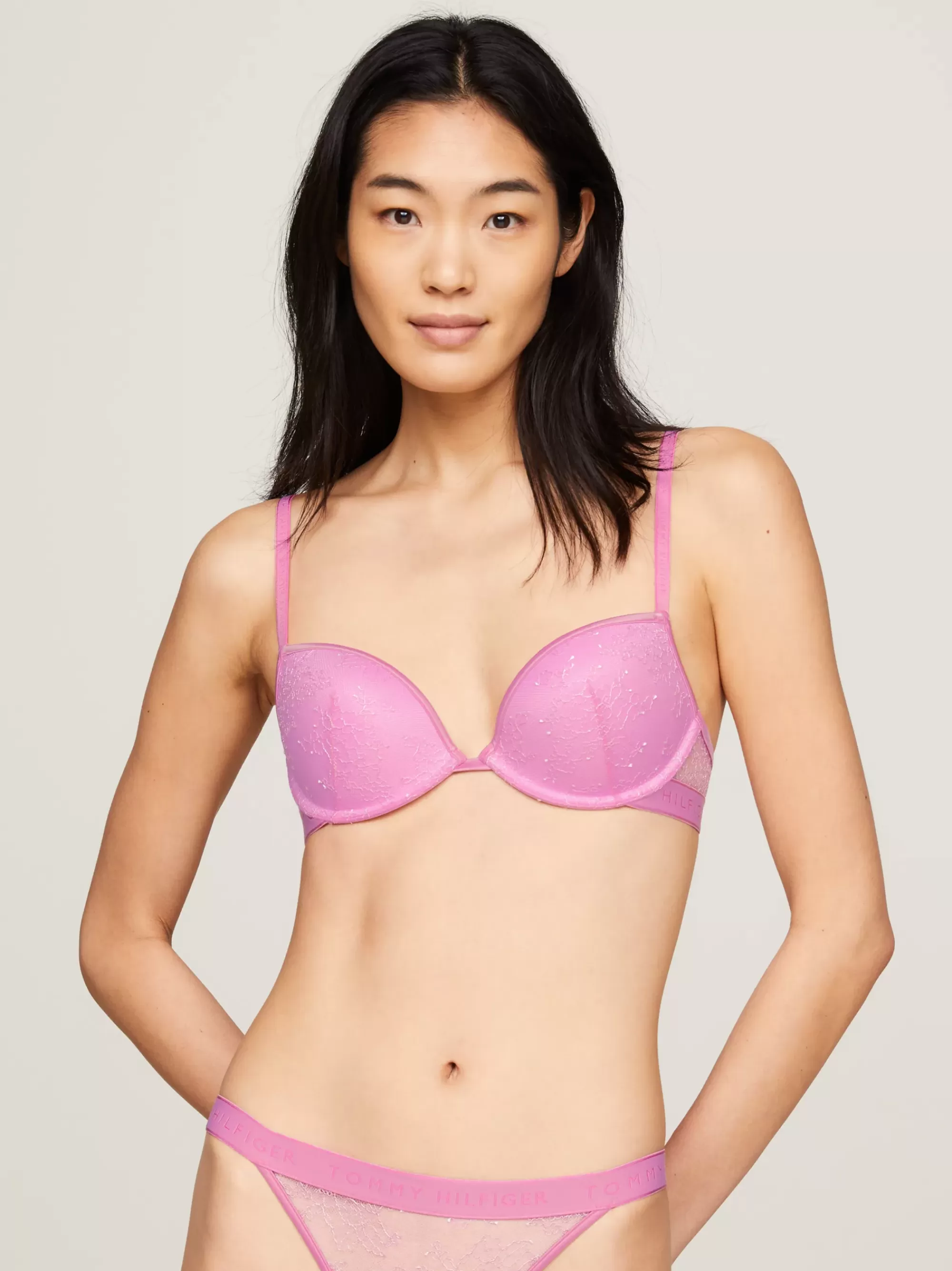 Bh's | Lingerie*Tommy Hilfiger Push-up Plunge-bh Van Gebloemd Kant SWEET PEA PINK