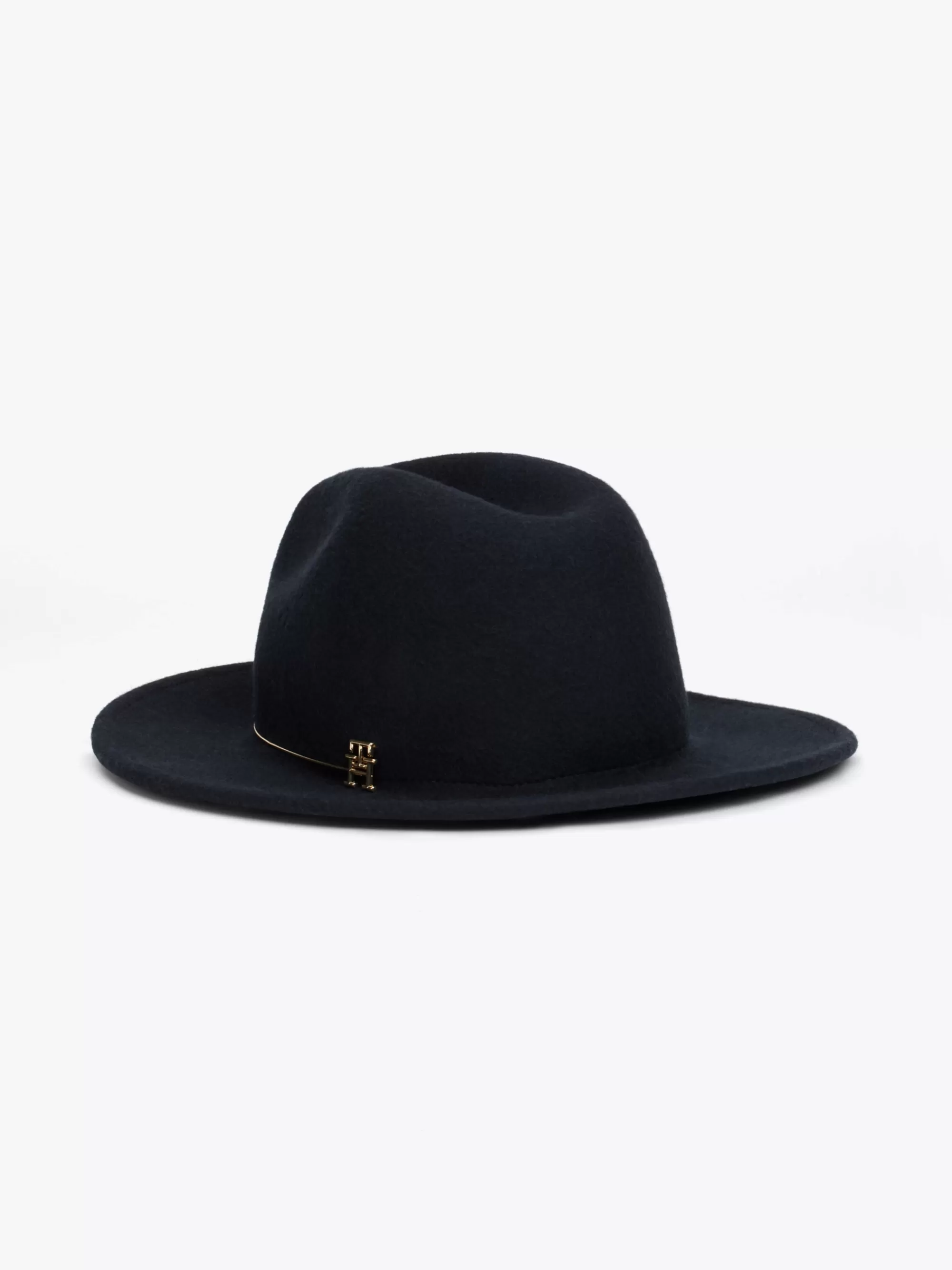 Mutsen & Sjaals*Tommy Hilfiger Puur Wollen Fedora Met Metalen Hoedband SPACE BLUE