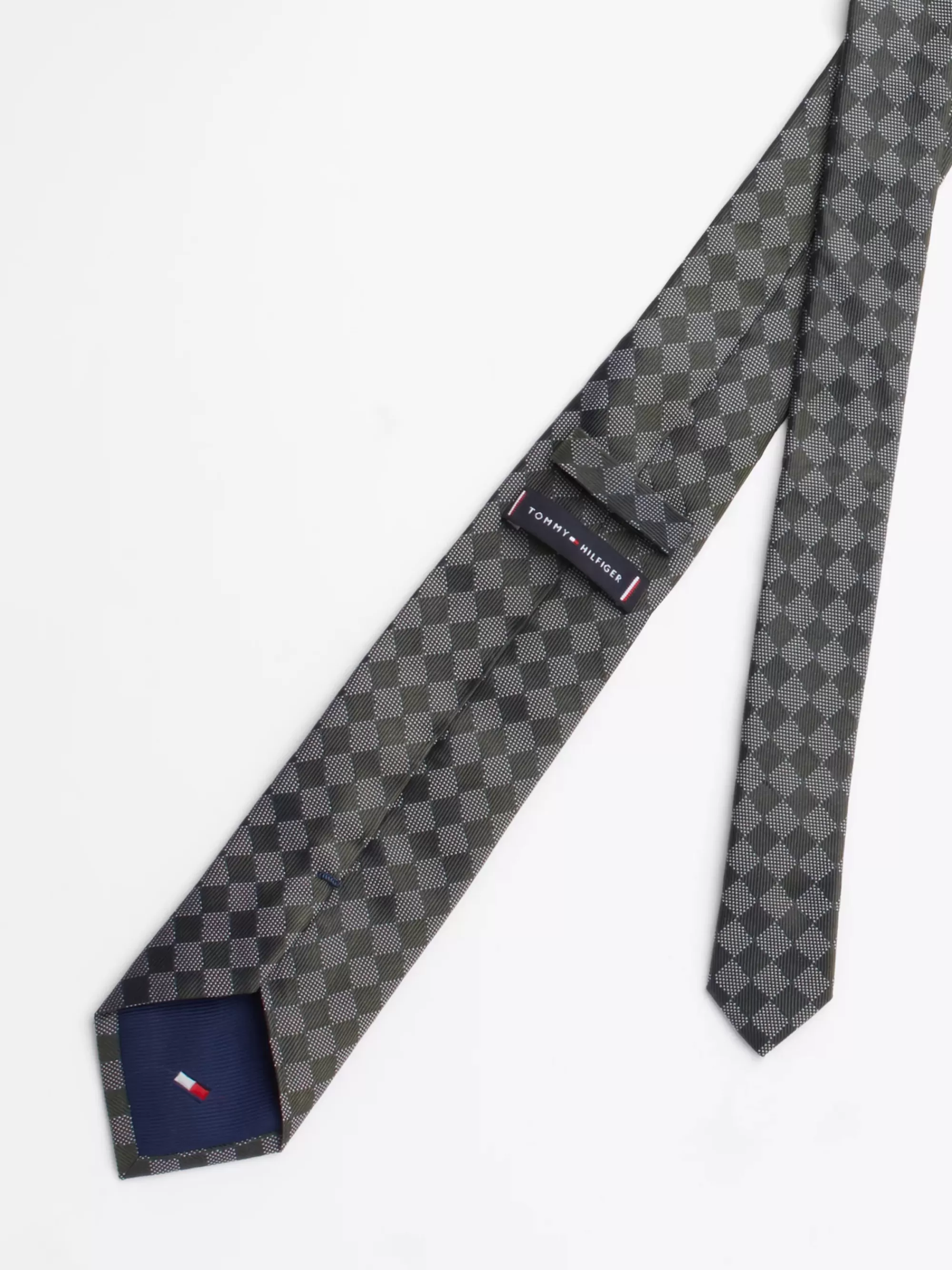 Stropdassen & Pochetten*Tommy Hilfiger Puur Zijden Das Met Rasterruit ARMY GREEN