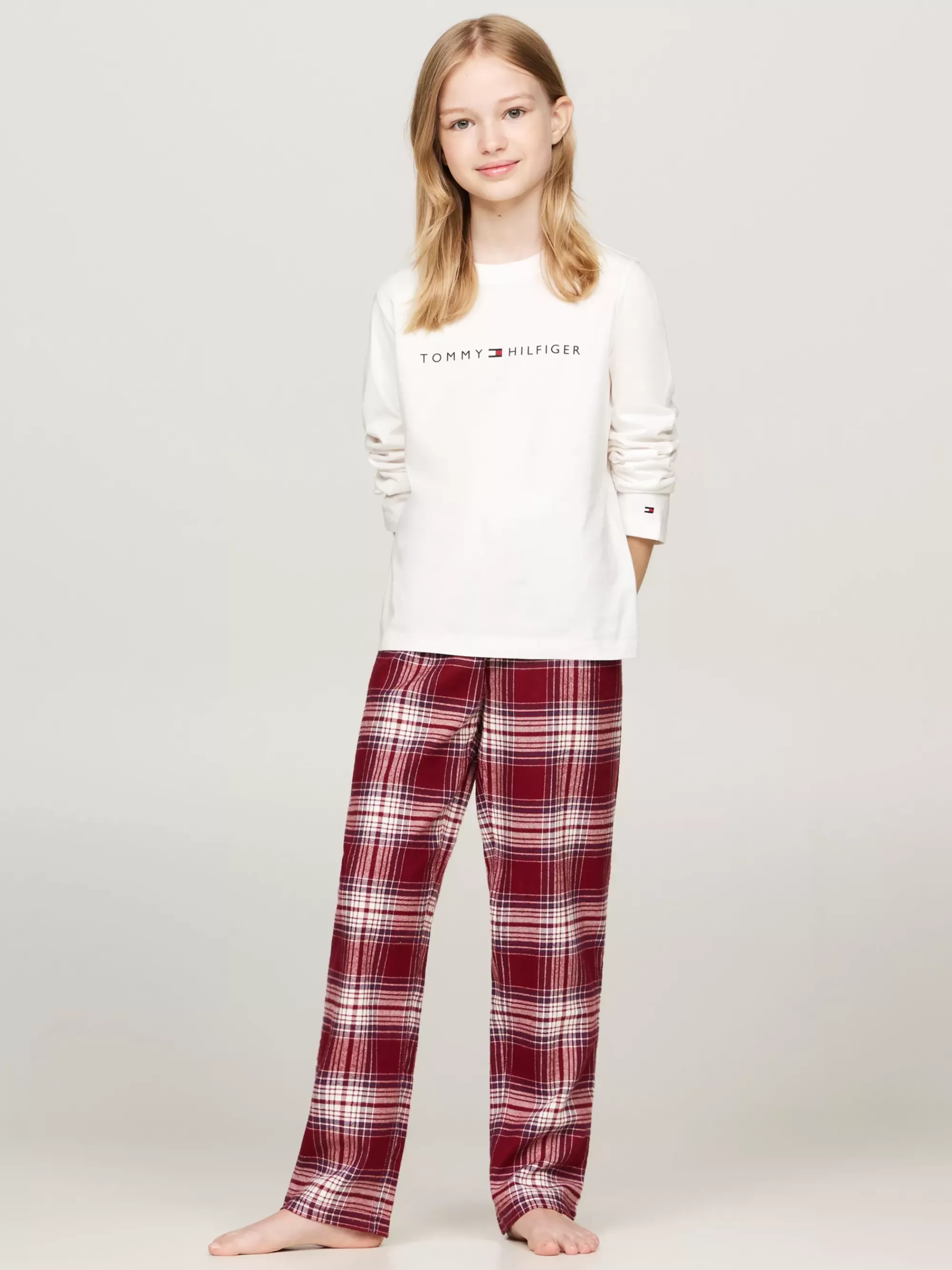 Ondergoed & Sokken*Tommy Hilfiger Pyjamaset Met Logoprint-tailleband ANCIENT WHITE/PLAID CHECK ROUGE