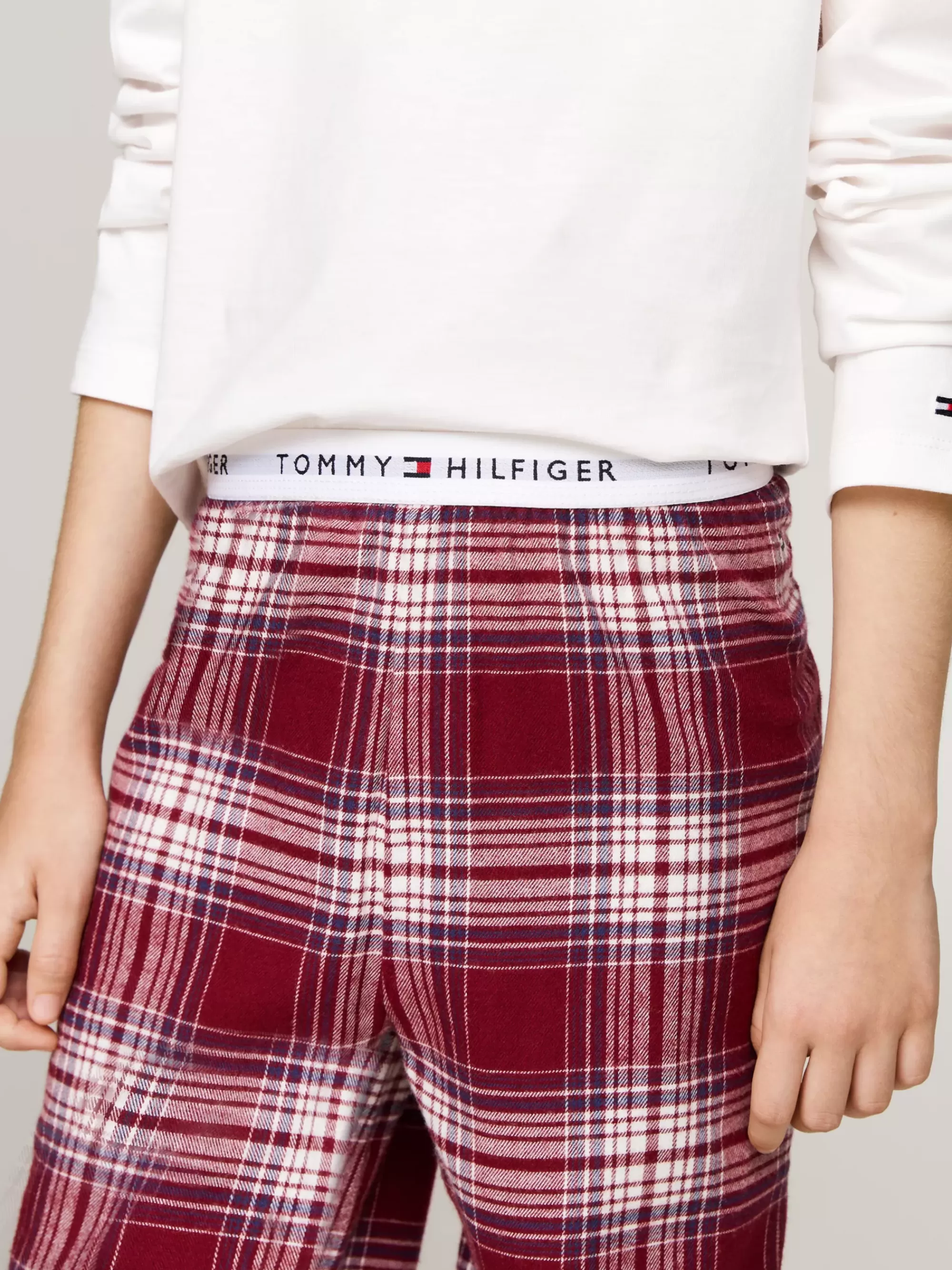 Ondergoed & Sokken*Tommy Hilfiger Pyjamaset Met Logoprint-tailleband ANCIENT WHITE/PLAID CHECK ROUGE