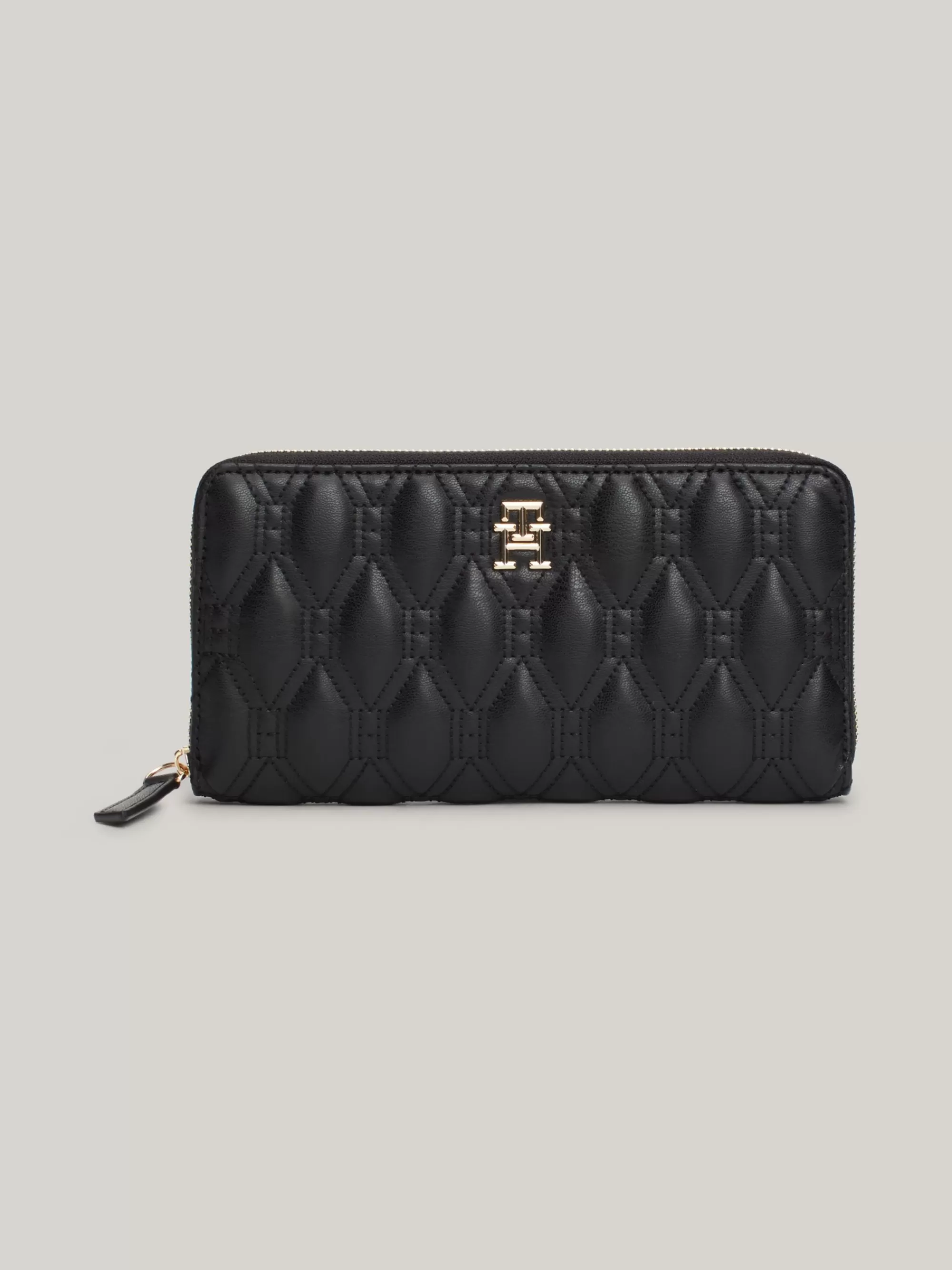 Portemonnees & Sleutelhangers*Tommy Hilfiger Quilted Leren Portemonnee Met Rits BLACK