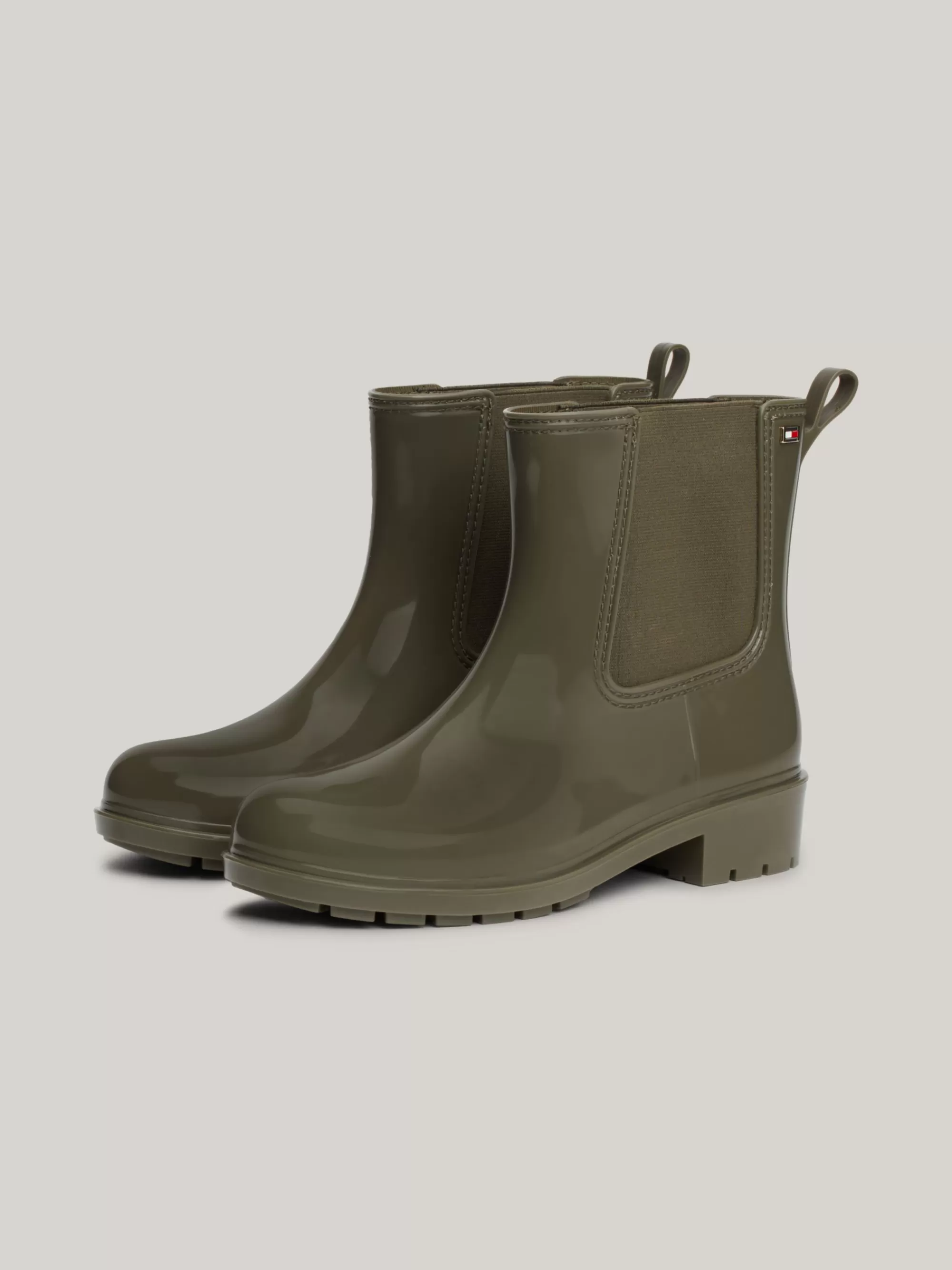 Laarzen & Enkellaarzen*Tommy Hilfiger Regenlaars Met Gelakte Finish En Profielzool UTILITY OLIVE