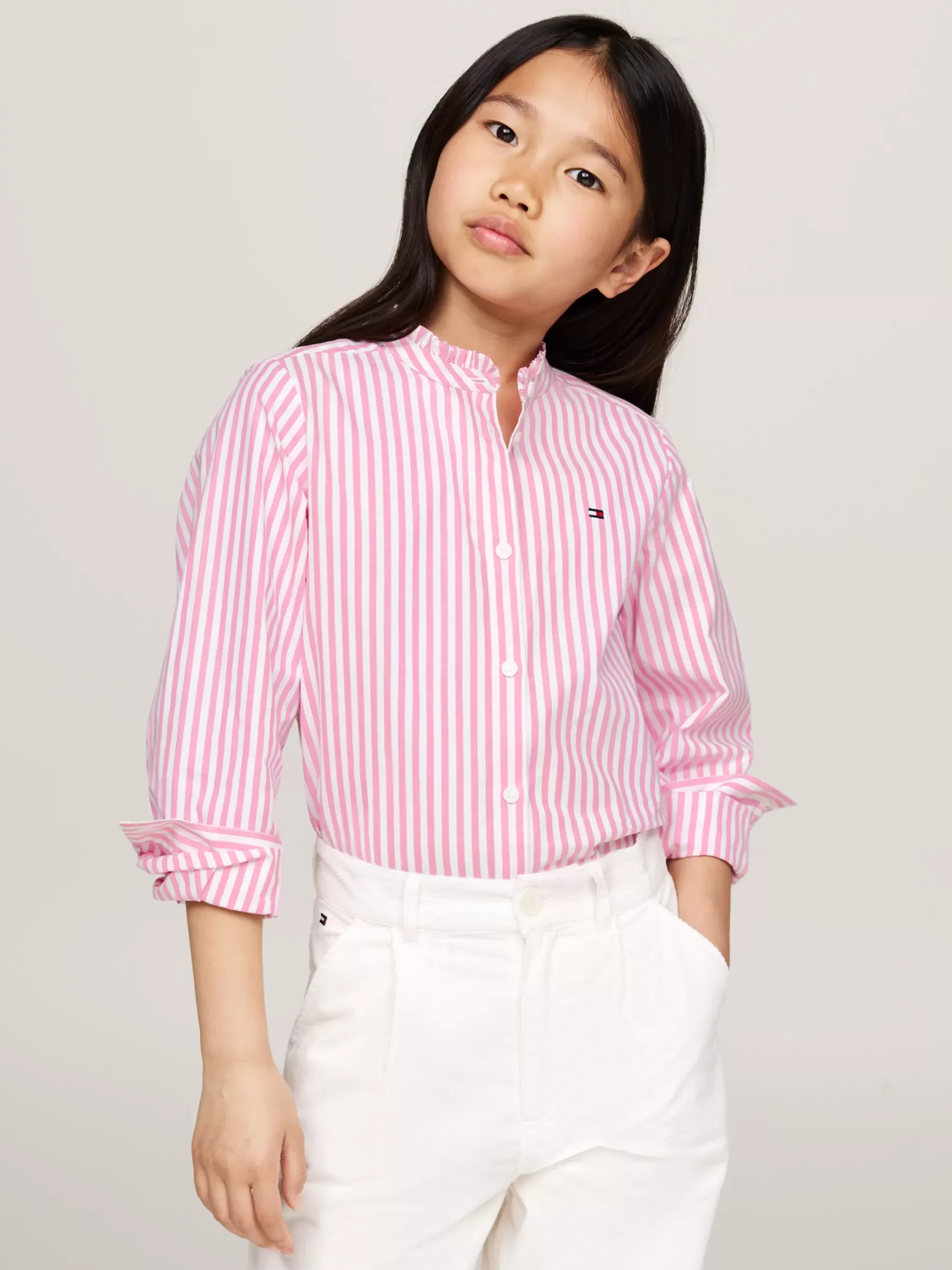 Tops & T-Shirts*Tommy Hilfiger Regular Fit Blouse Met Ruches Rond De Hals PINK / OPTIC WHITE