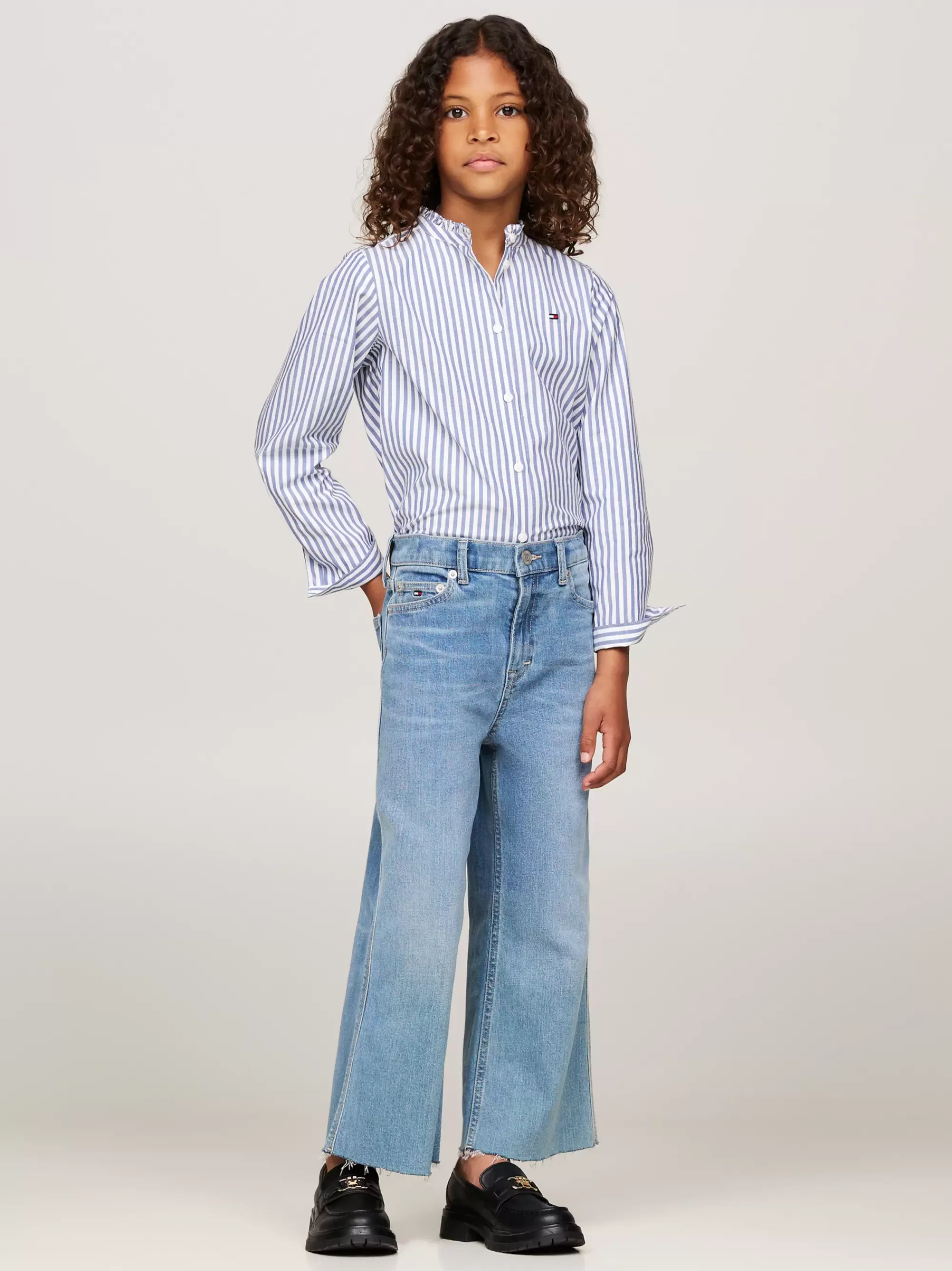 Tops & T-Shirts*Tommy Hilfiger Regular Fit Blouse Met Ruches Rond De Hals MID BLUE / OPTIC WHITE