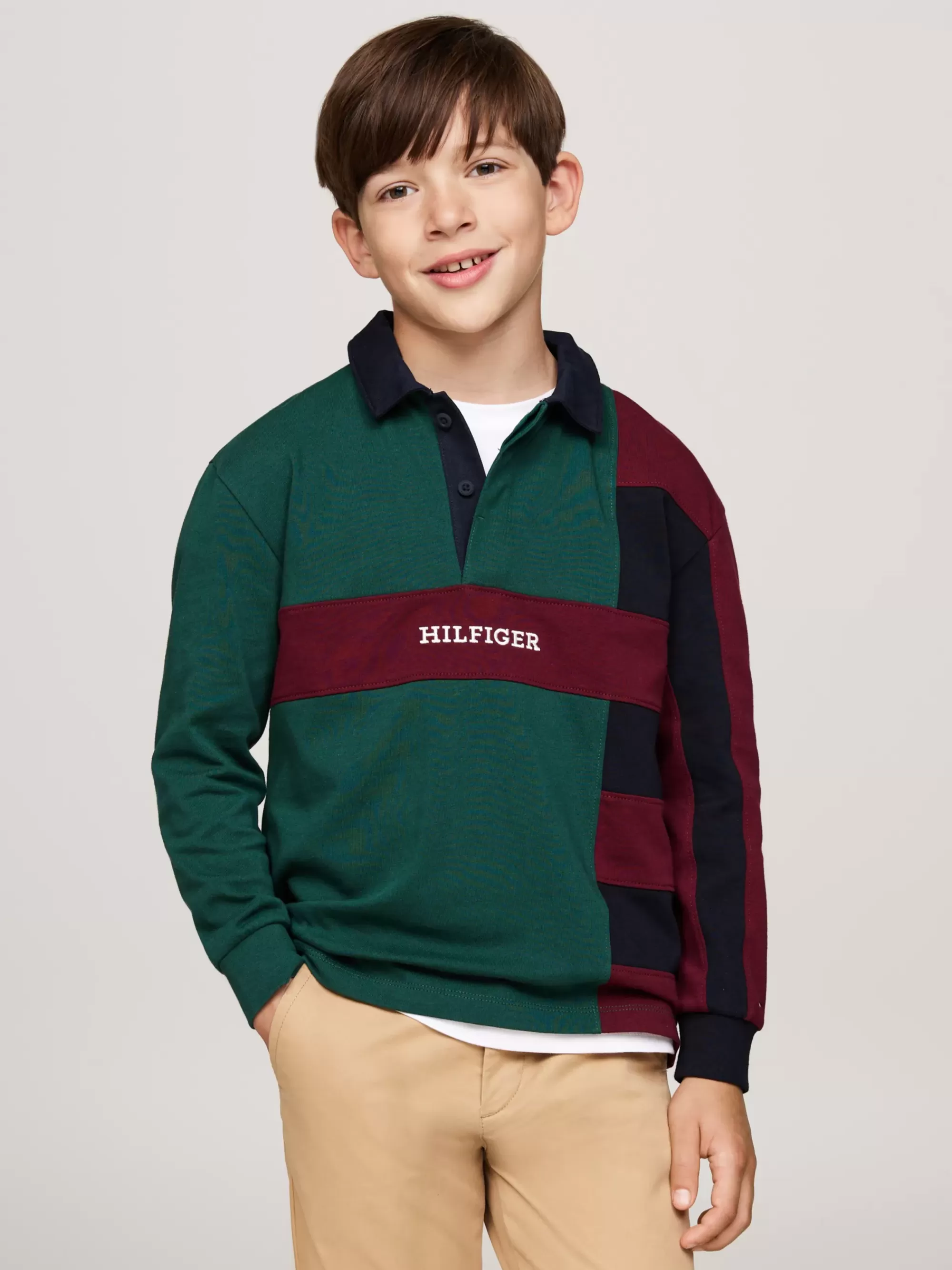 T-Shirts & Polo's*Tommy Hilfiger Regular Fit Colour-blocked Polo Met Lange Mouw ORNAMENTAL GREEN / ROUGE / BLUE