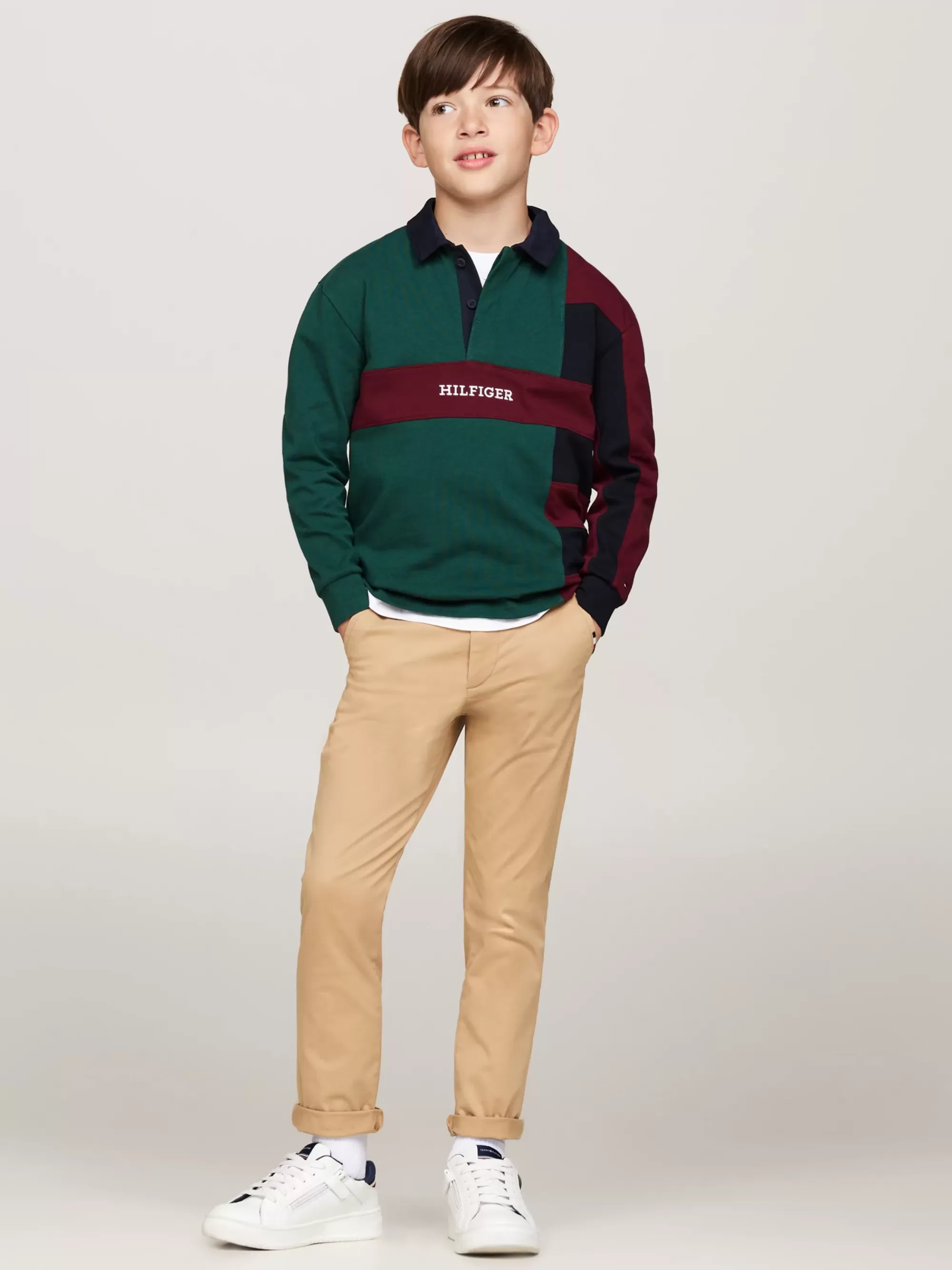 T-Shirts & Polo's*Tommy Hilfiger Regular Fit Colour-blocked Polo Met Lange Mouw ORNAMENTAL GREEN / ROUGE / BLUE