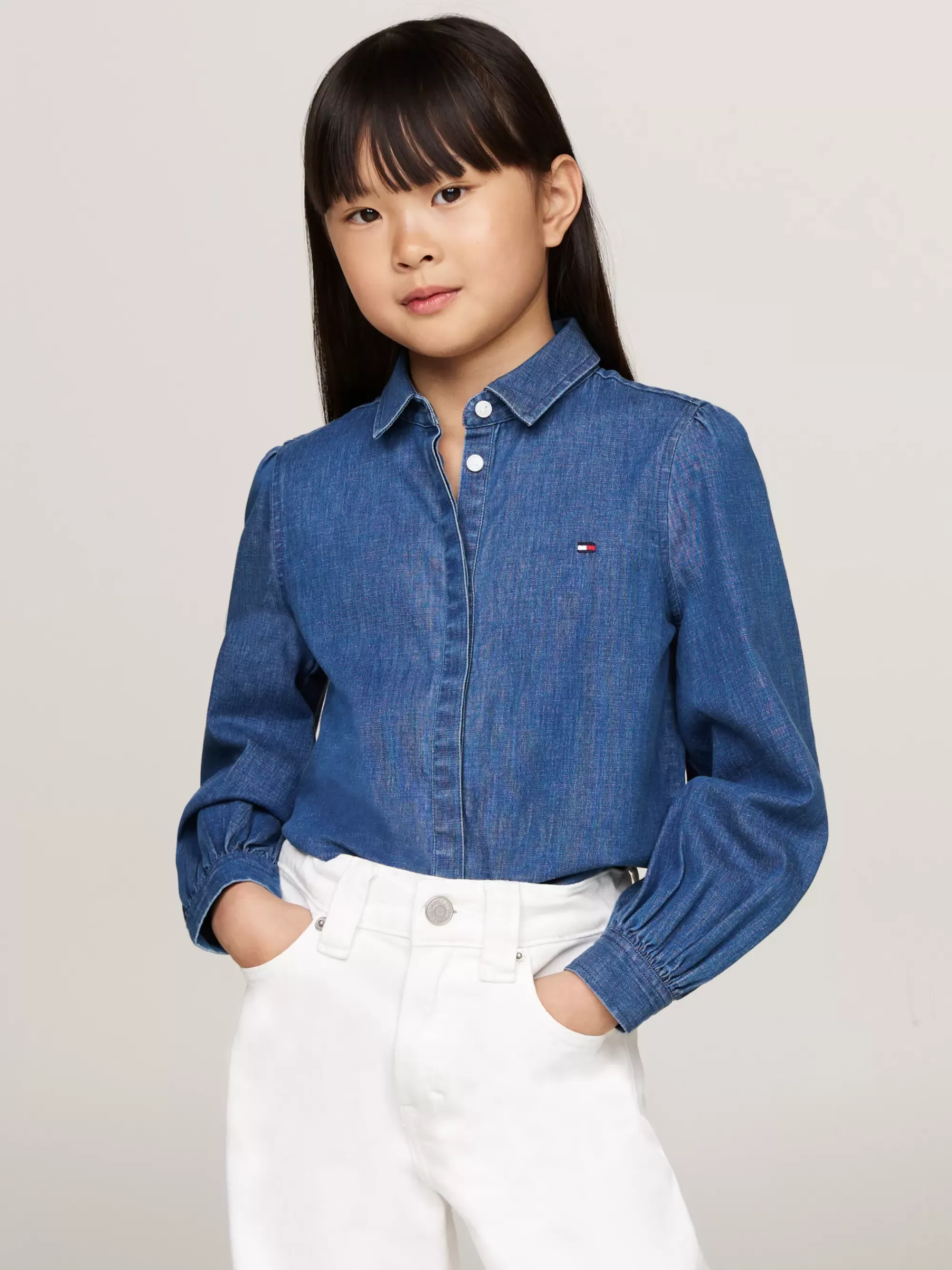 Tops & T-Shirts*Tommy Hilfiger Regular Fit Denim Overhemd Met Pofmouwen DARK DENIM