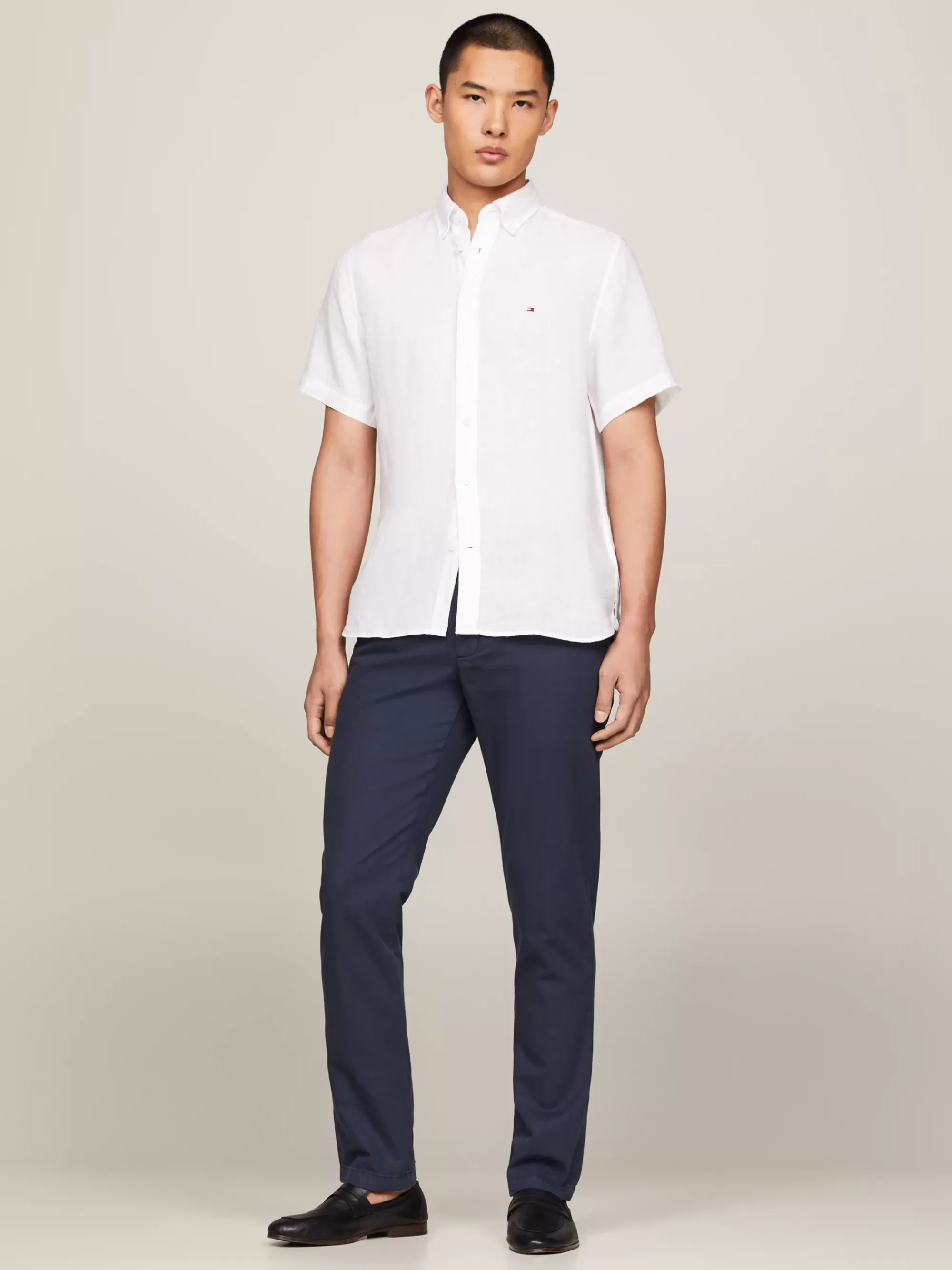 Overhemden*Tommy Hilfiger Regular Fit Linnen Overhemd Met Korte Mouwen OPTIC WHITE